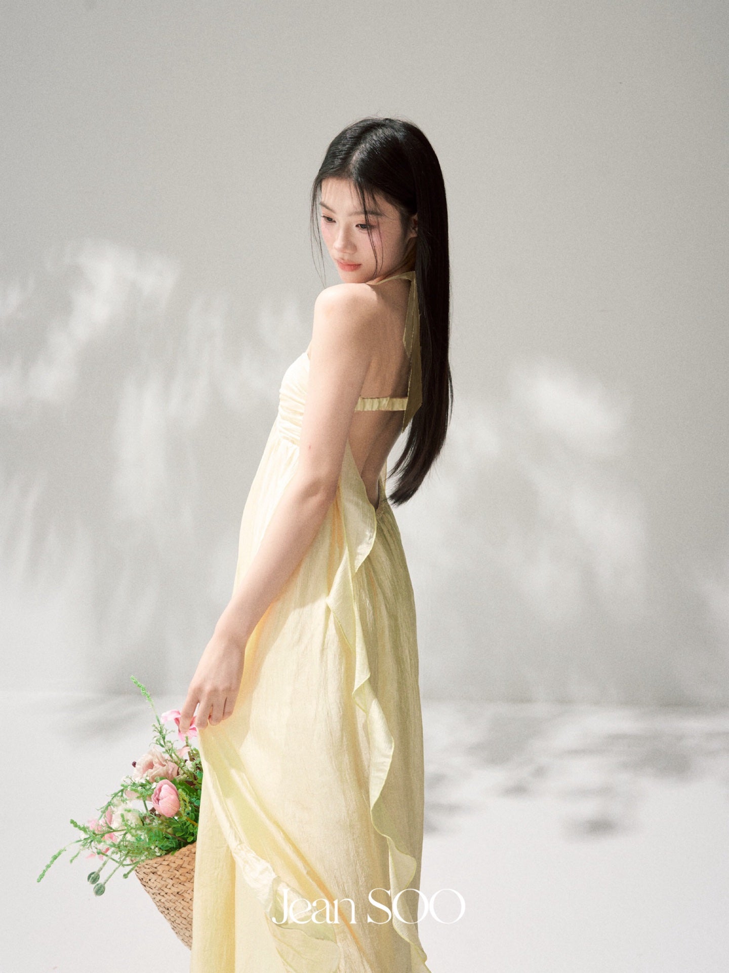 Jean Soo yellow neck-hanging breast-wiping long dress