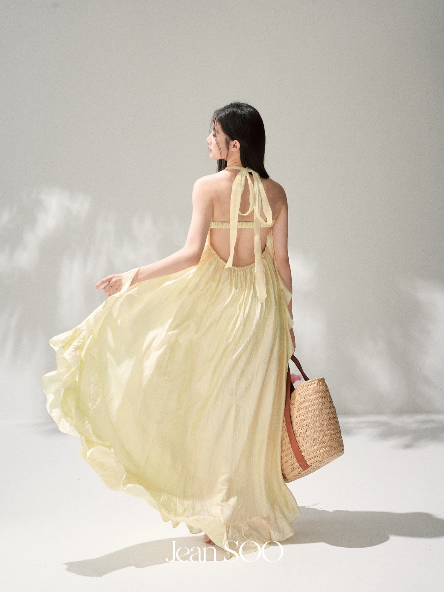 Jean Soo yellow neck-hanging breast-wiping long dress