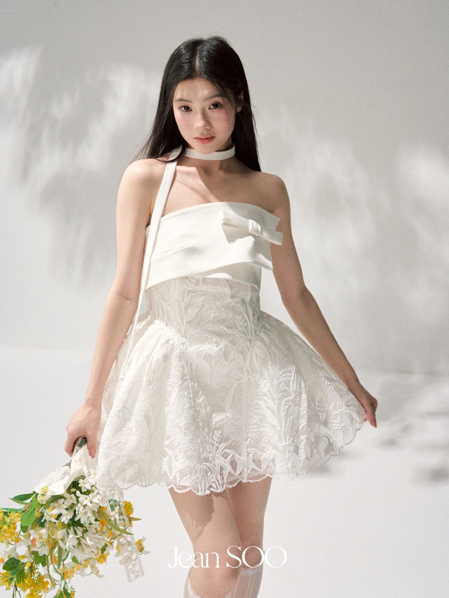 Jean Soo three-dimensional embroidery lace waist puffy dress