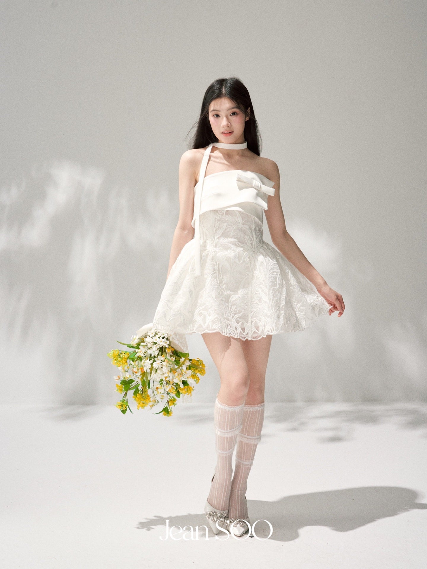 Jean Soo three-dimensional embroidery lace waist puffy dress