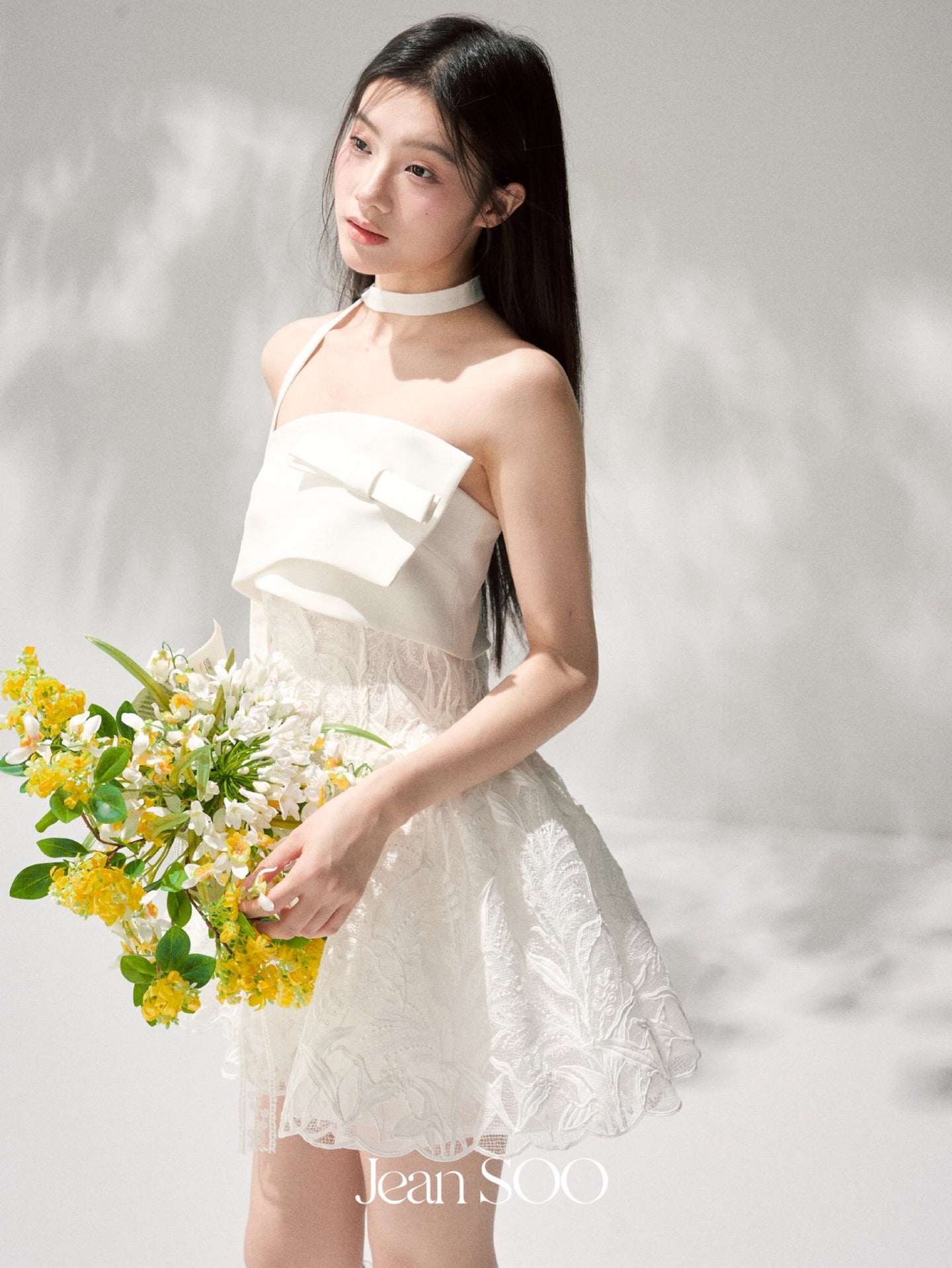 Jean Soo three-dimensional embroidery lace waist puffy dress