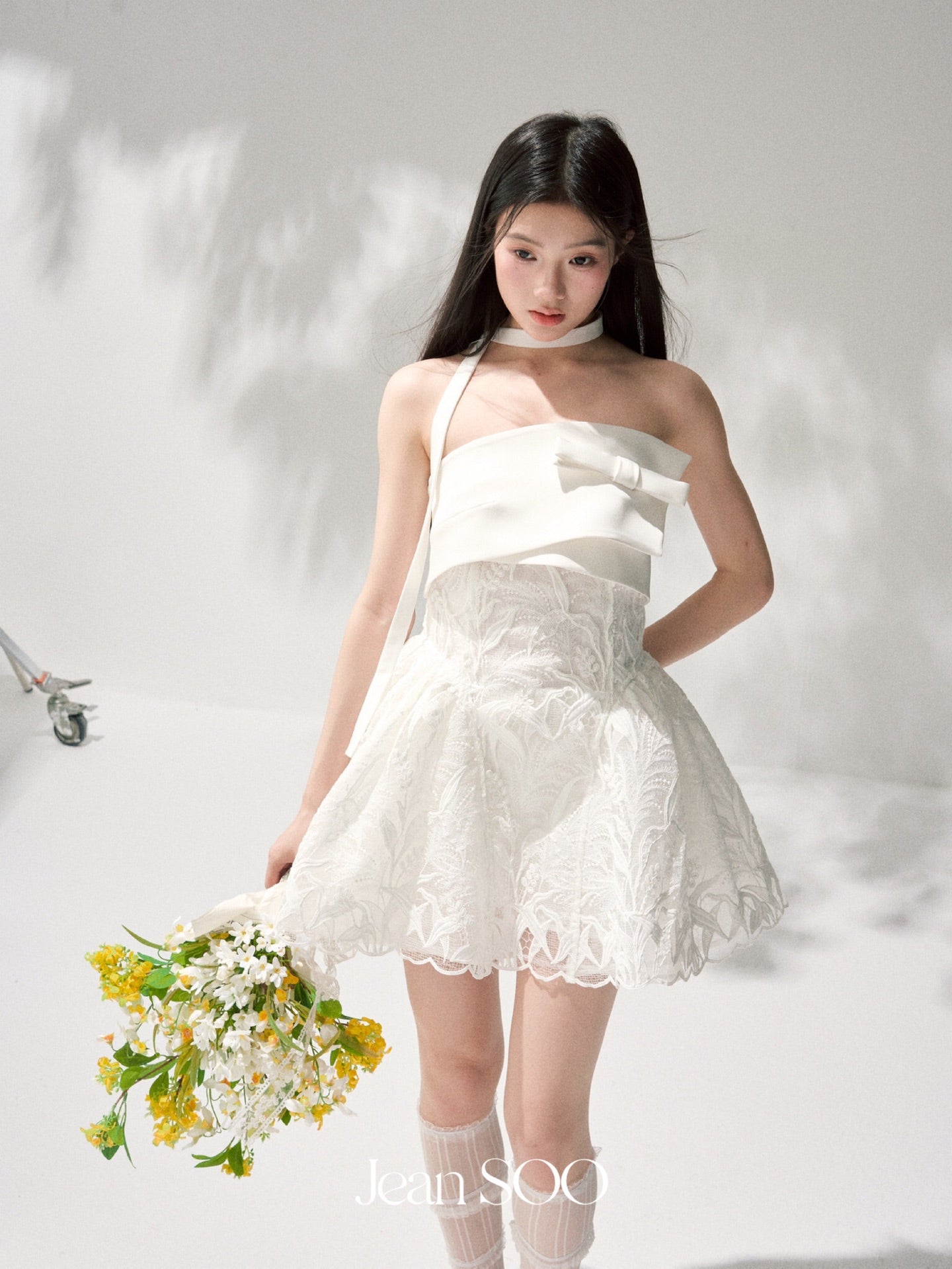 Jean Soo three-dimensional embroidery lace waist puffy dress