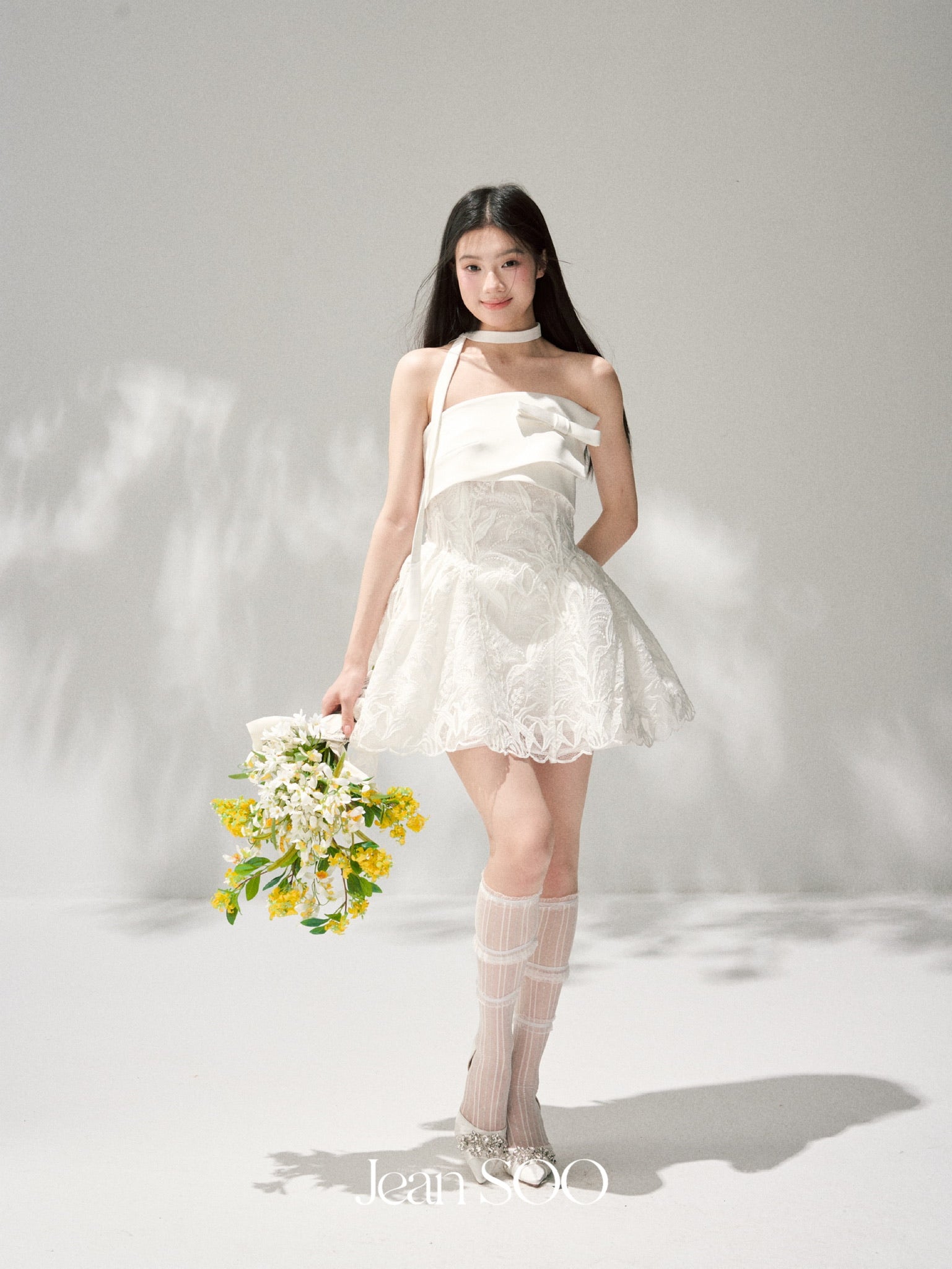 Jean Soo three-dimensional embroidery lace waist puffy dress