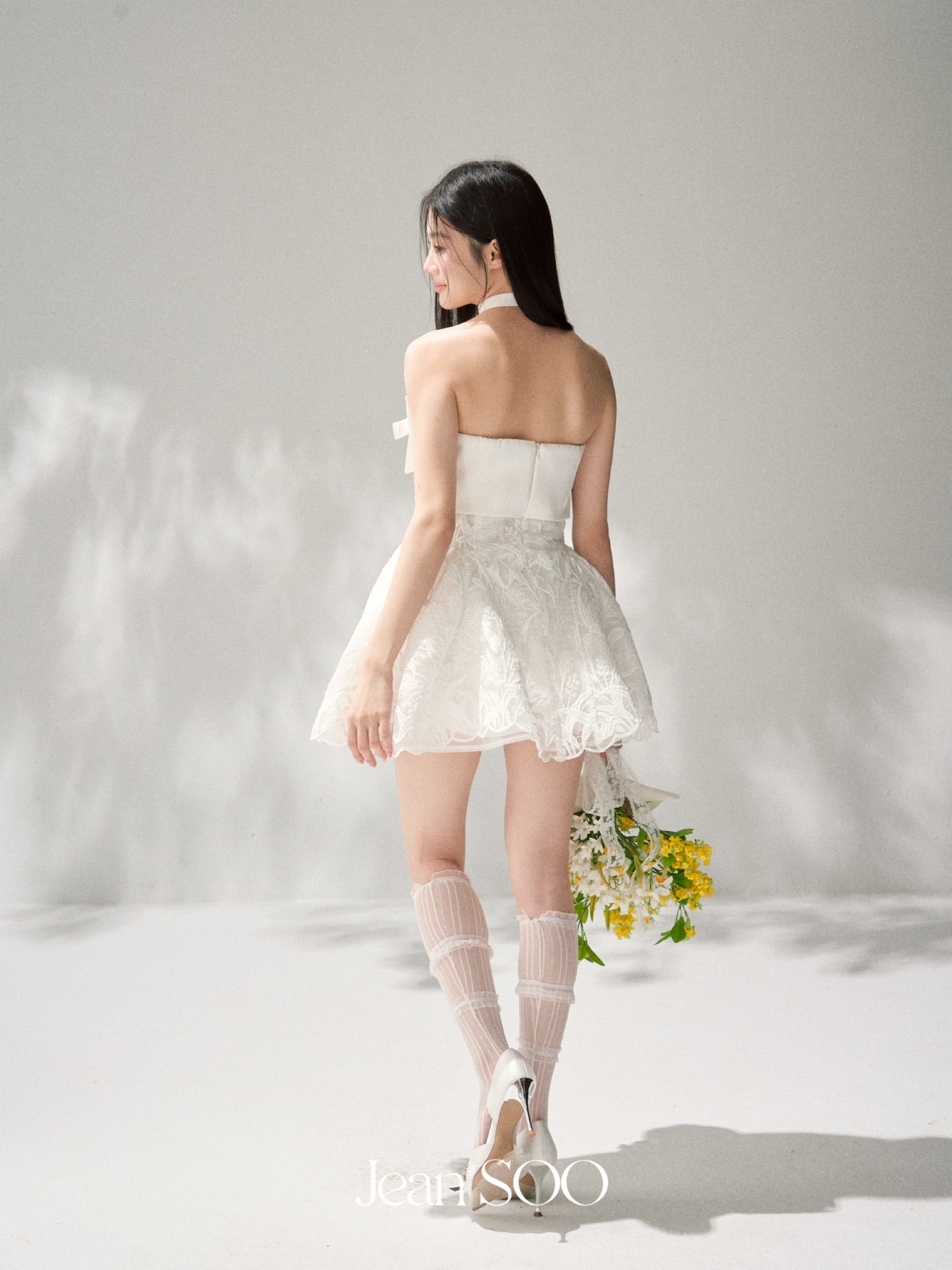 Jean Soo three-dimensional embroidery lace waist puffy dress