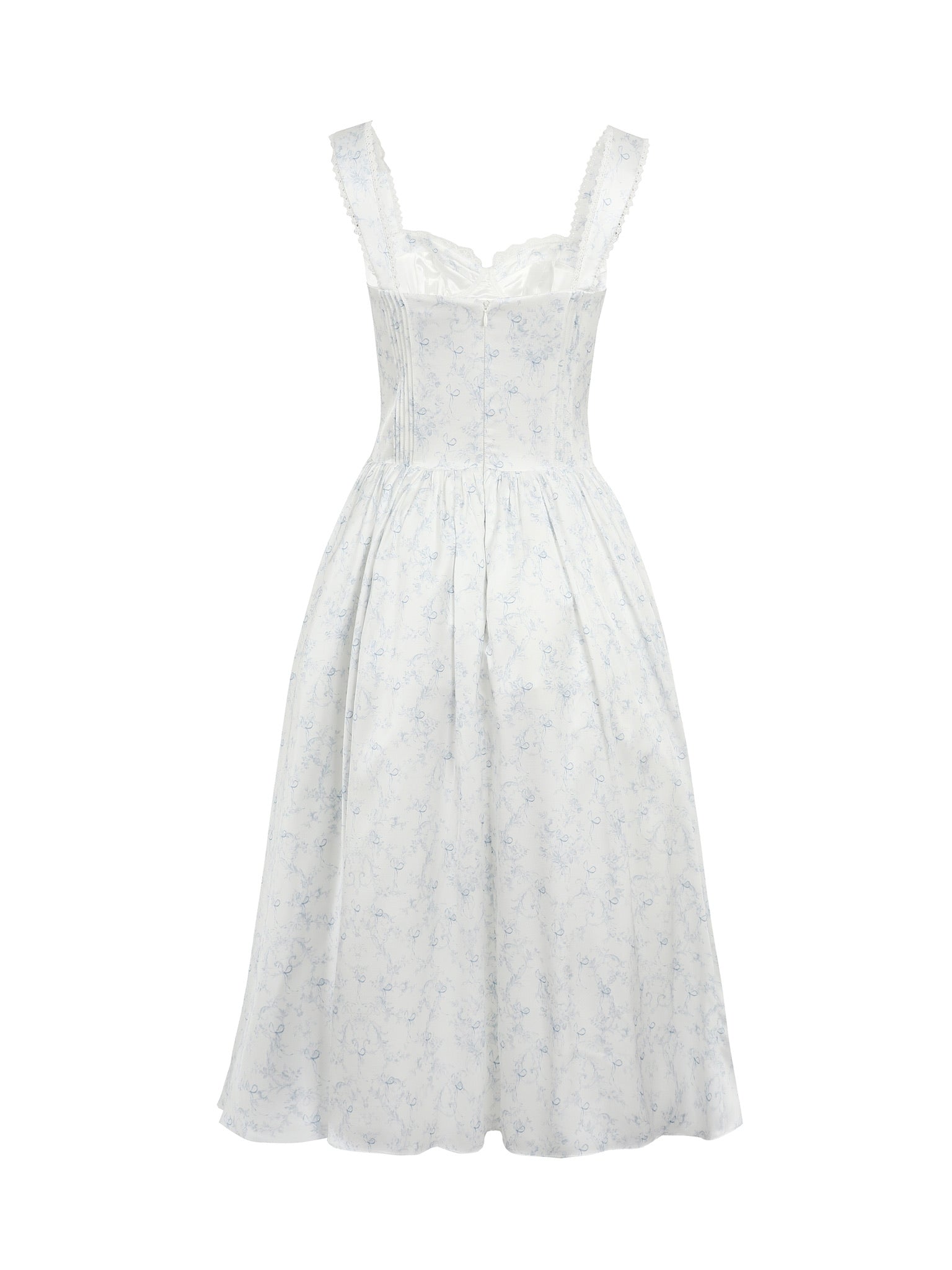 Jean Soo Retro Romantic Tucker Pleated Waist Satin Printed Long Dress
