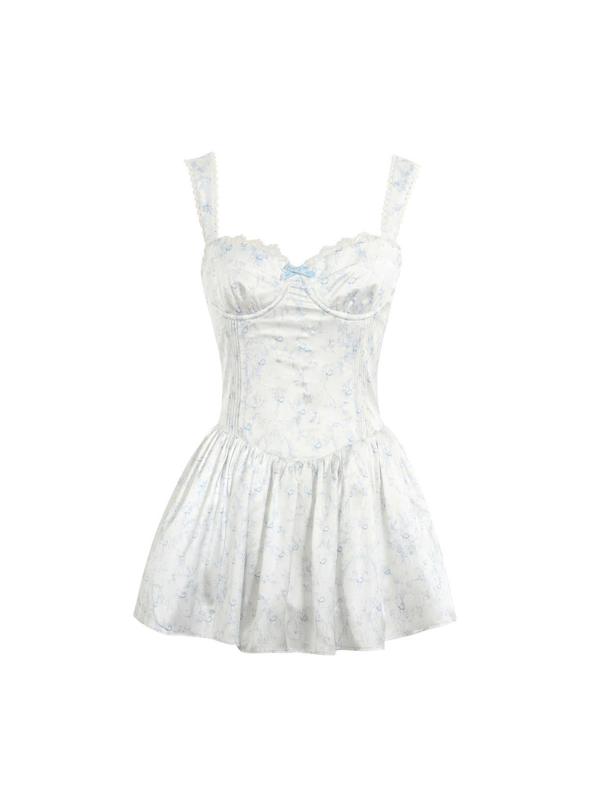 Jean Soo waist satin printed fluffy suspender dress