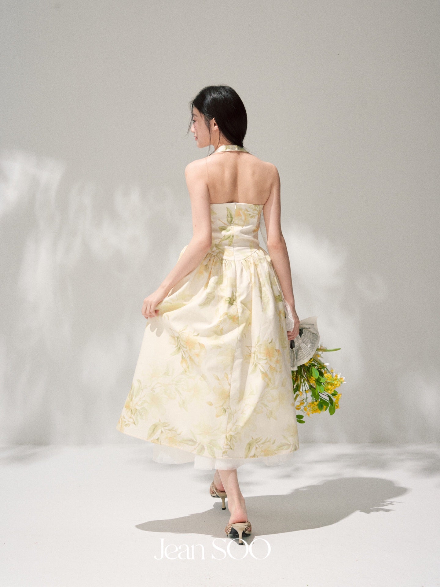Jean Soo Waisted Hanging Neck Printed Light Dress