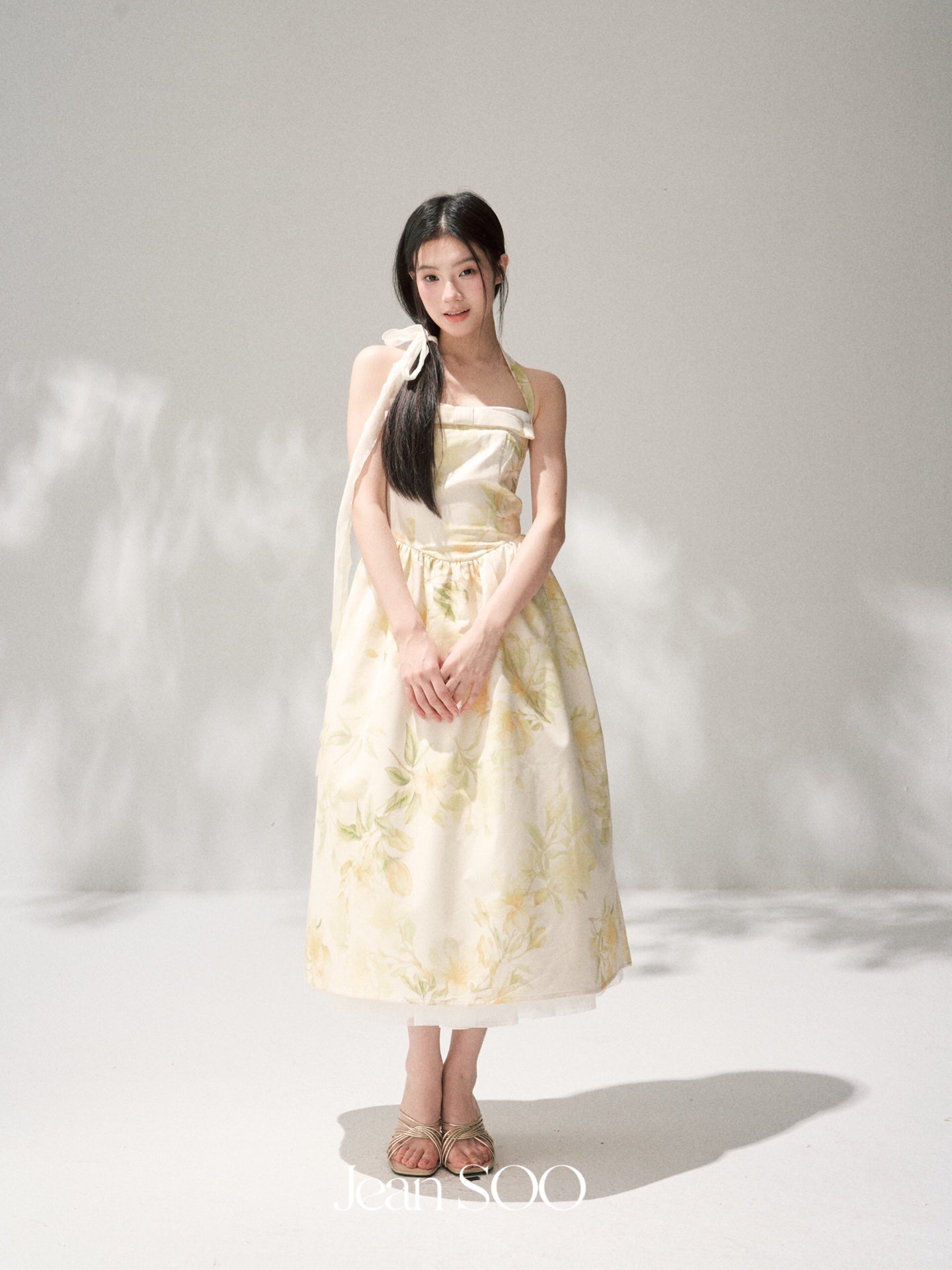 Jean Soo Waisted Hanging Neck Printed Light Dress
