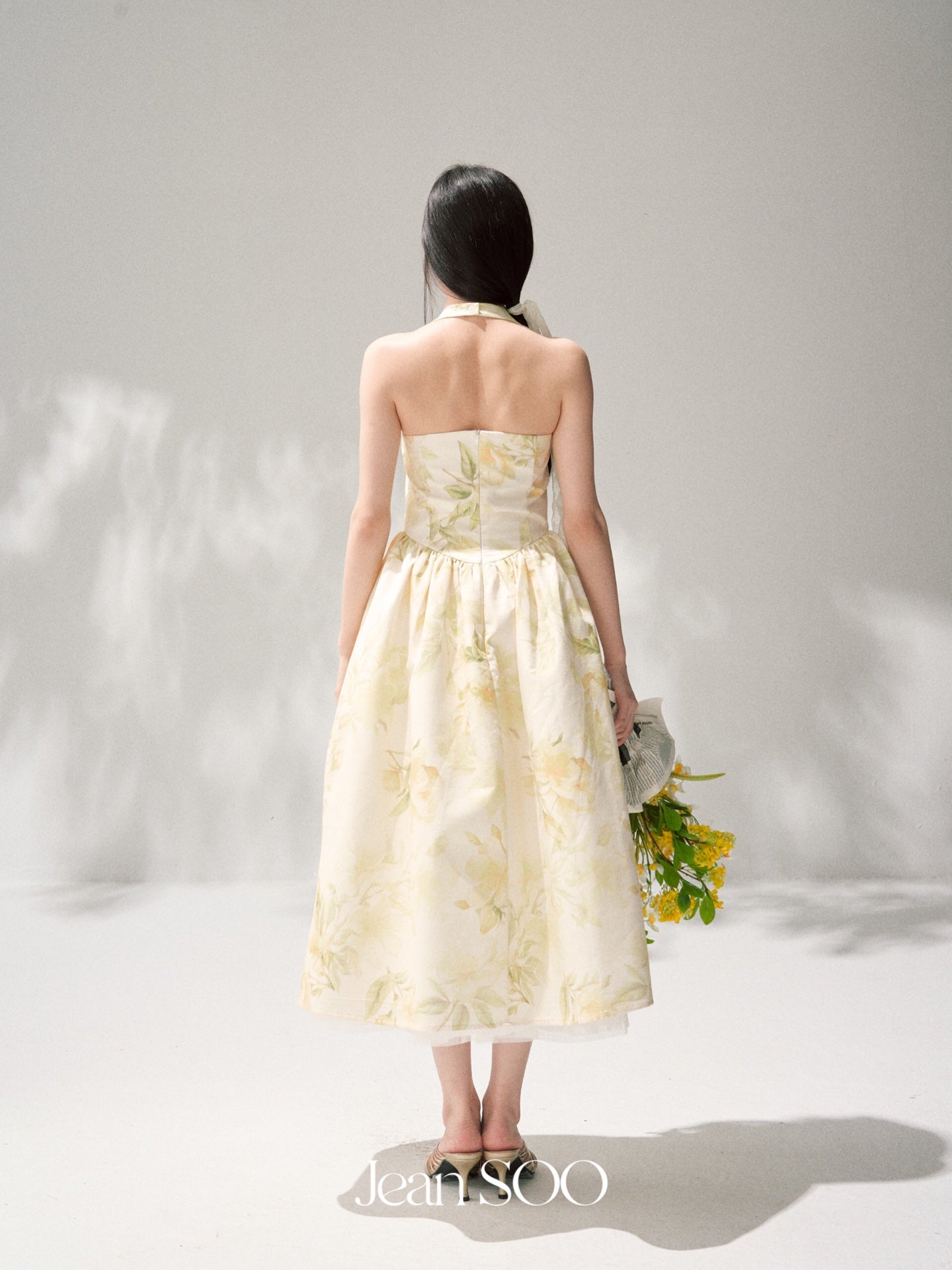 Jean Soo Waisted Hanging Neck Printed Light Dress
