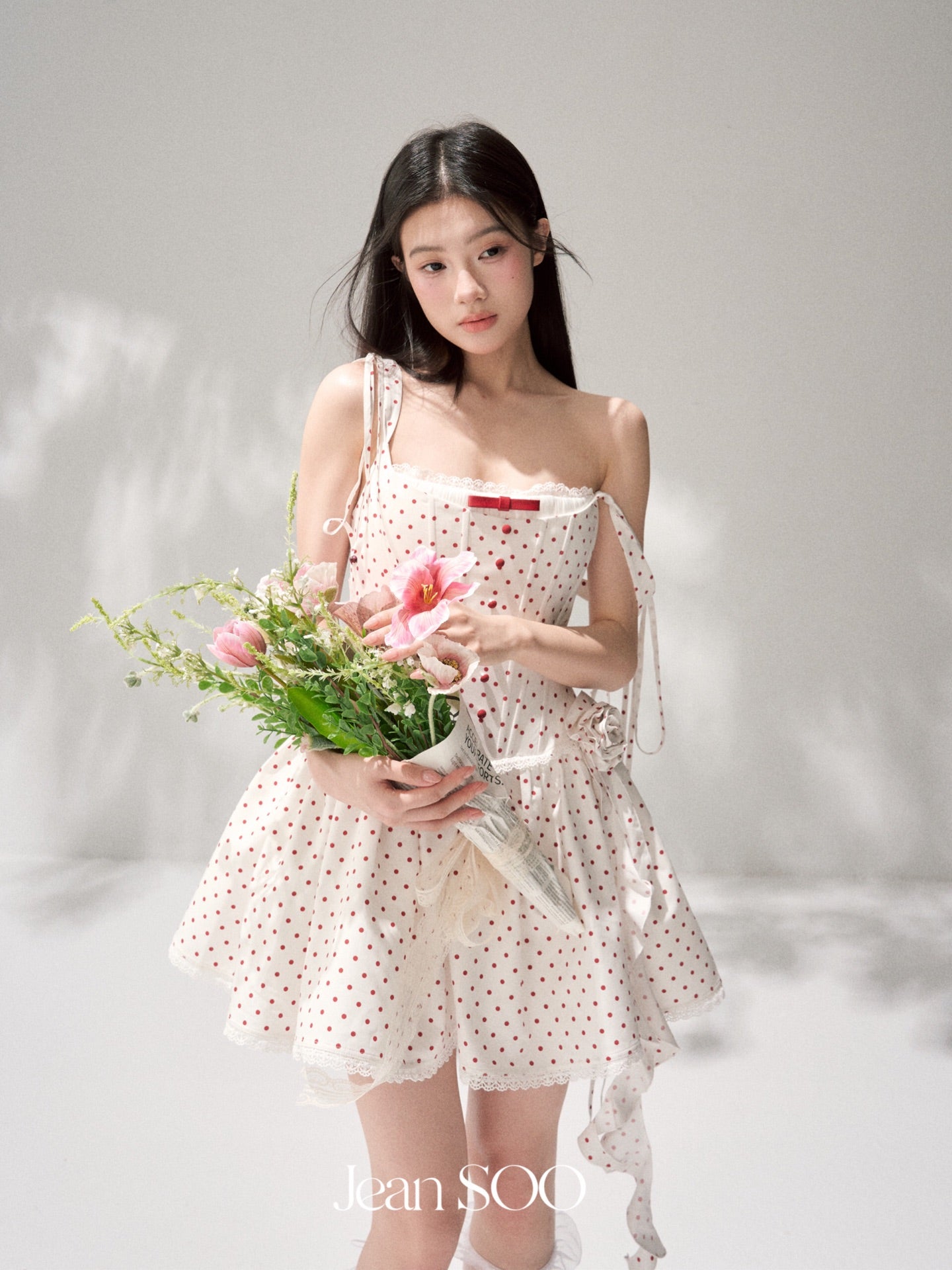 Jean Soo retro poldot fishbone suspender fluffy dress