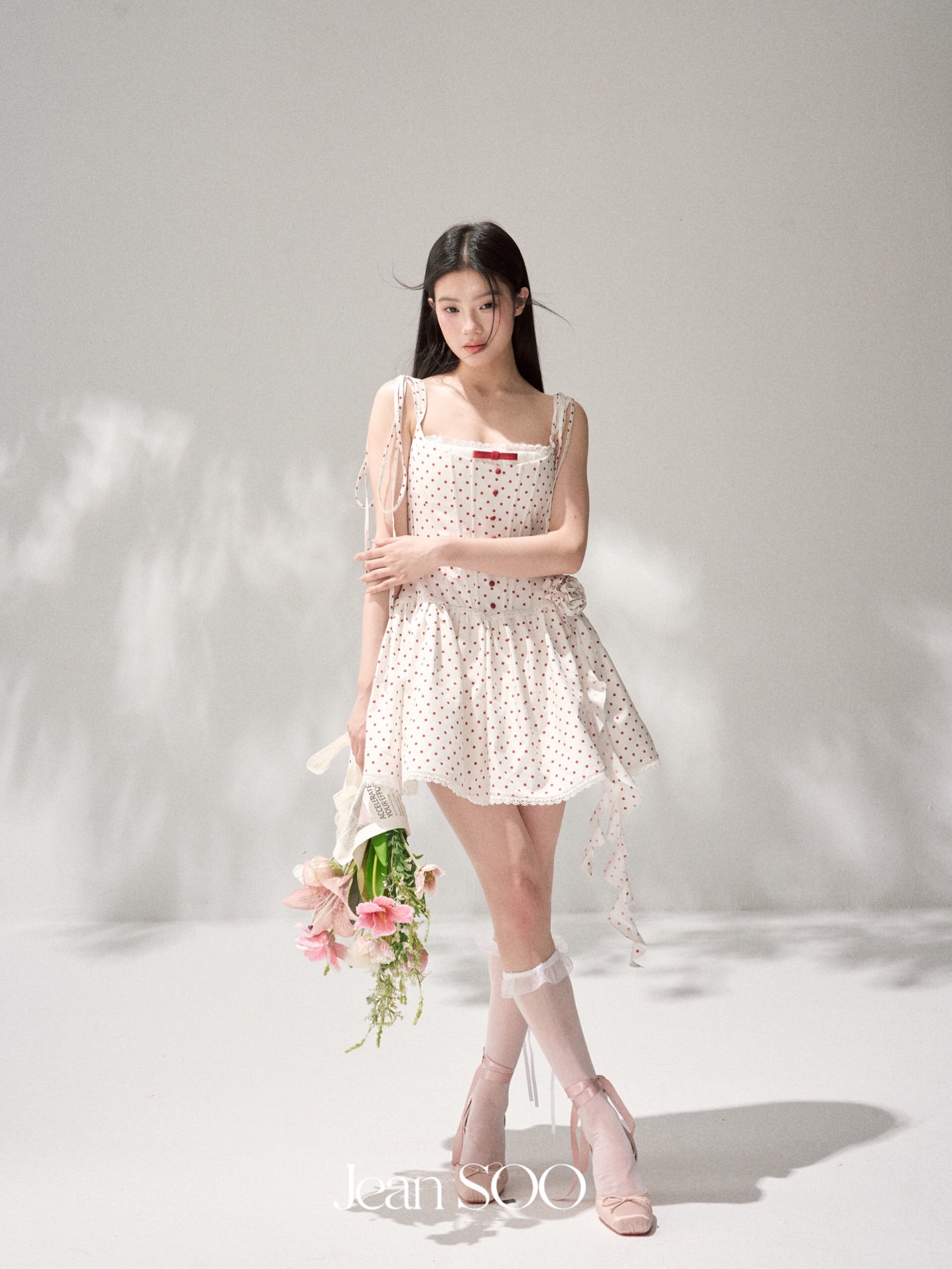 Jean Soo retro poldot fishbone suspender fluffy dress