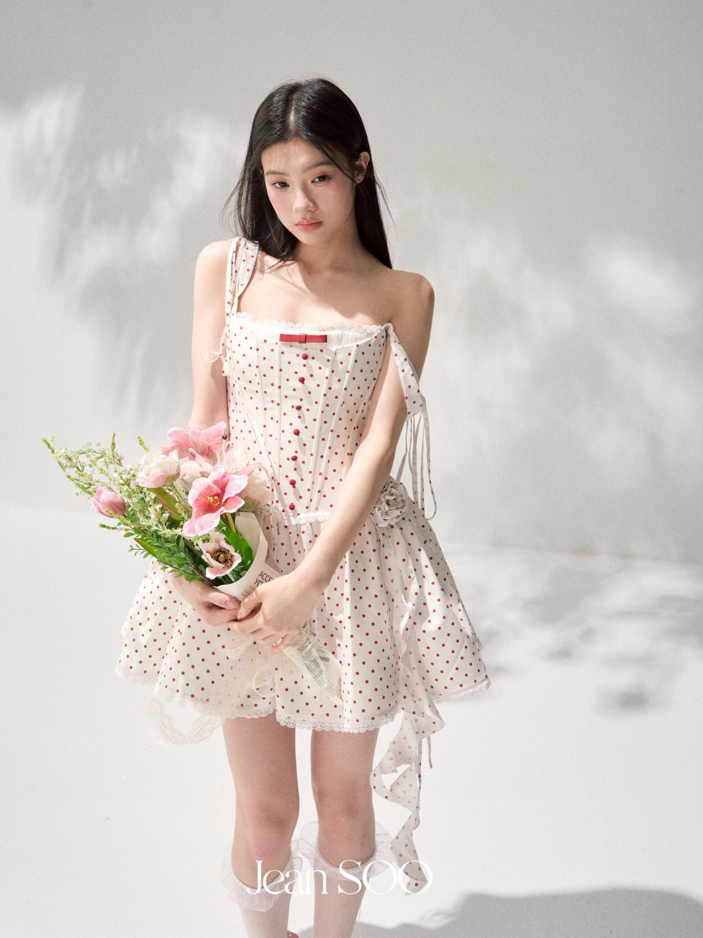 Jean Soo retro poldot fishbone suspender fluffy dress