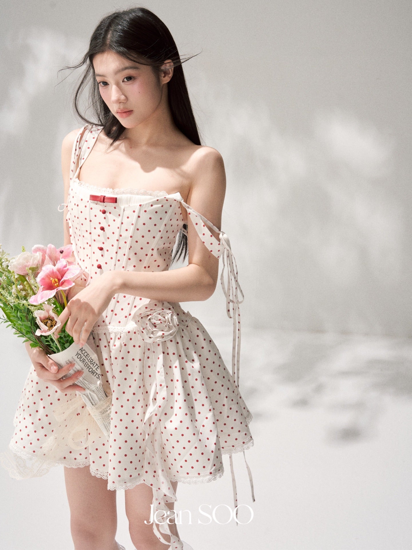 Jean Soo retro poldot fishbone suspender fluffy dress