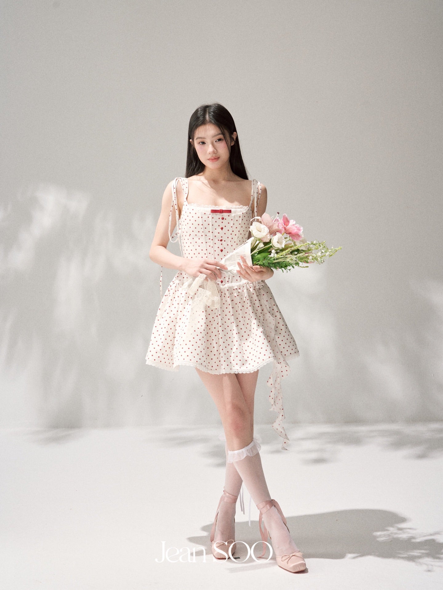 Jean Soo retro poldot fishbone suspender fluffy dress
