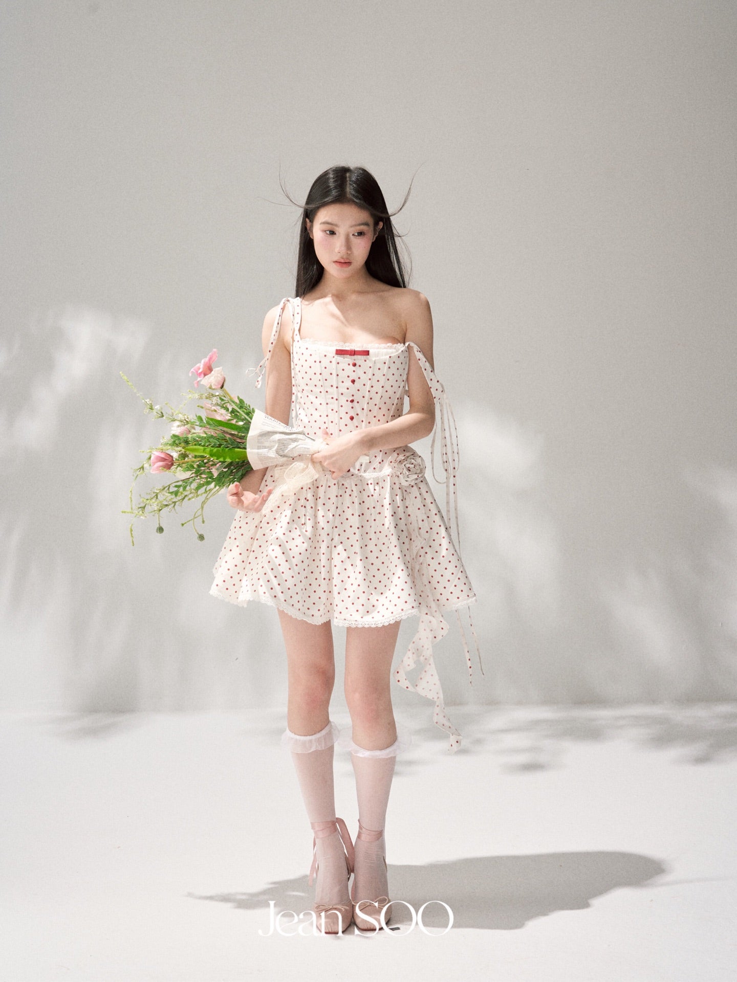 Jean Soo retro poldot fishbone suspender fluffy dress