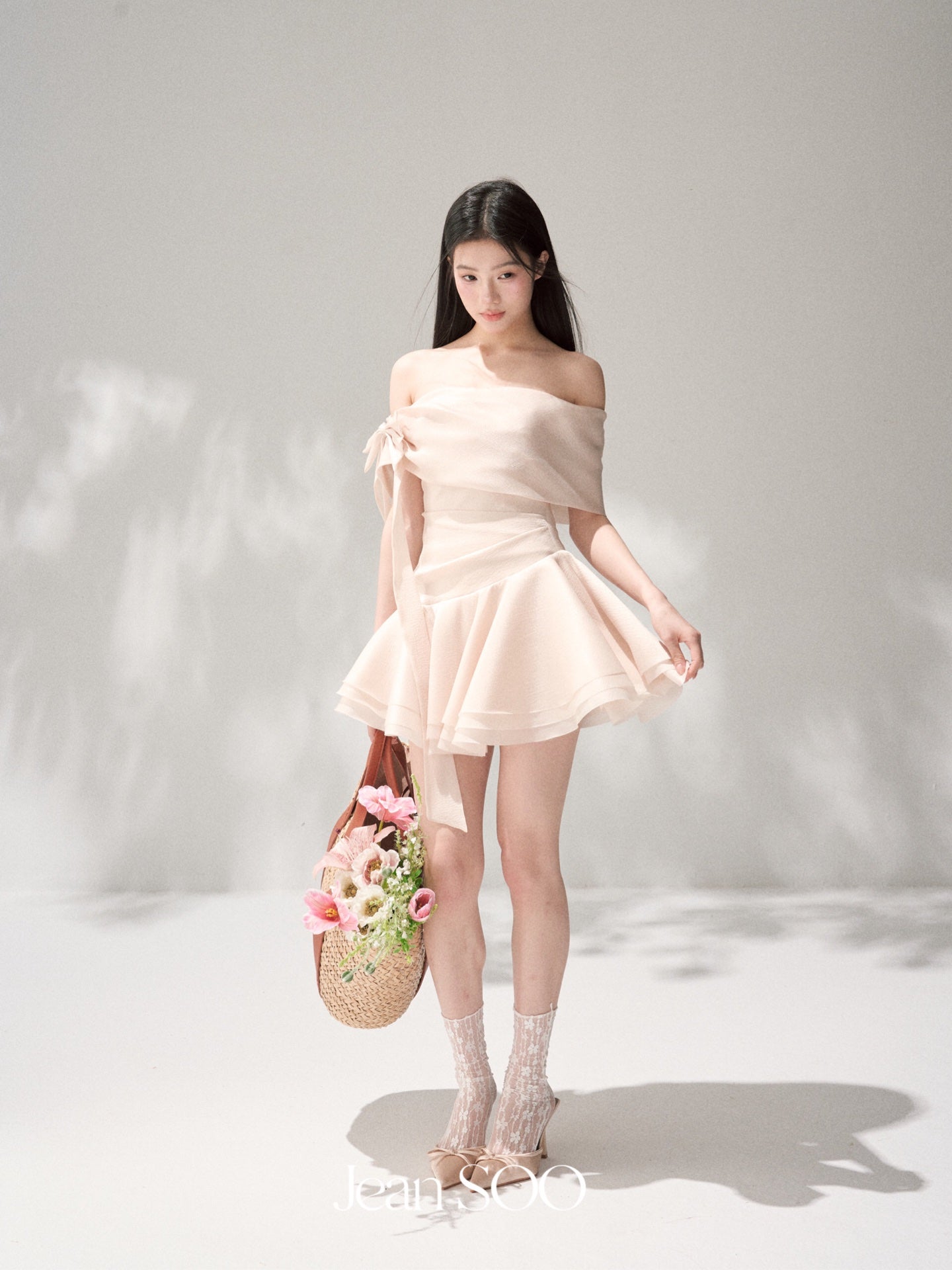 Jean Soo Pearly Elf slanted shoulder pleated irregular dress