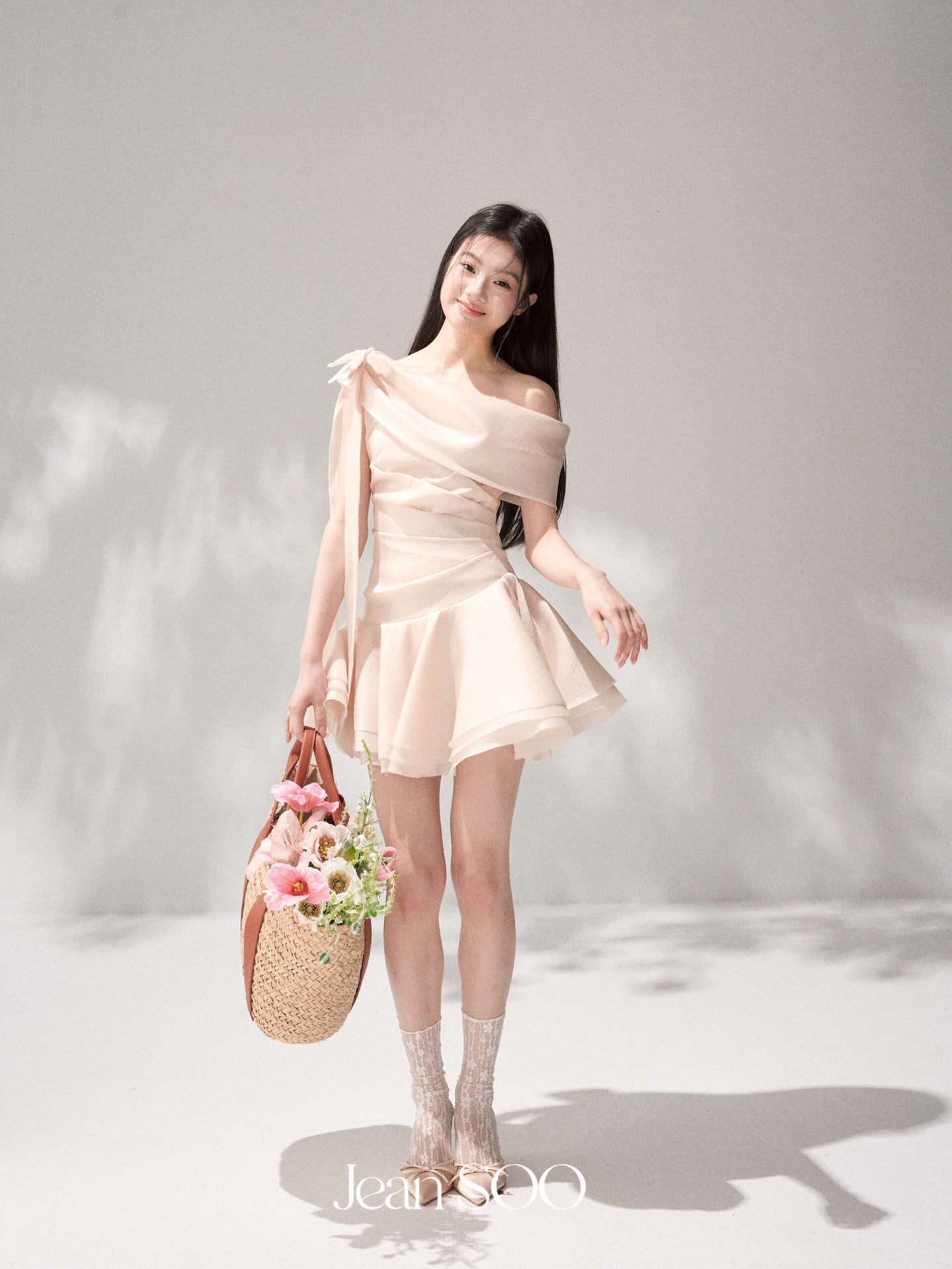 Jean Soo Pearly Elf slanted shoulder pleated irregular dress