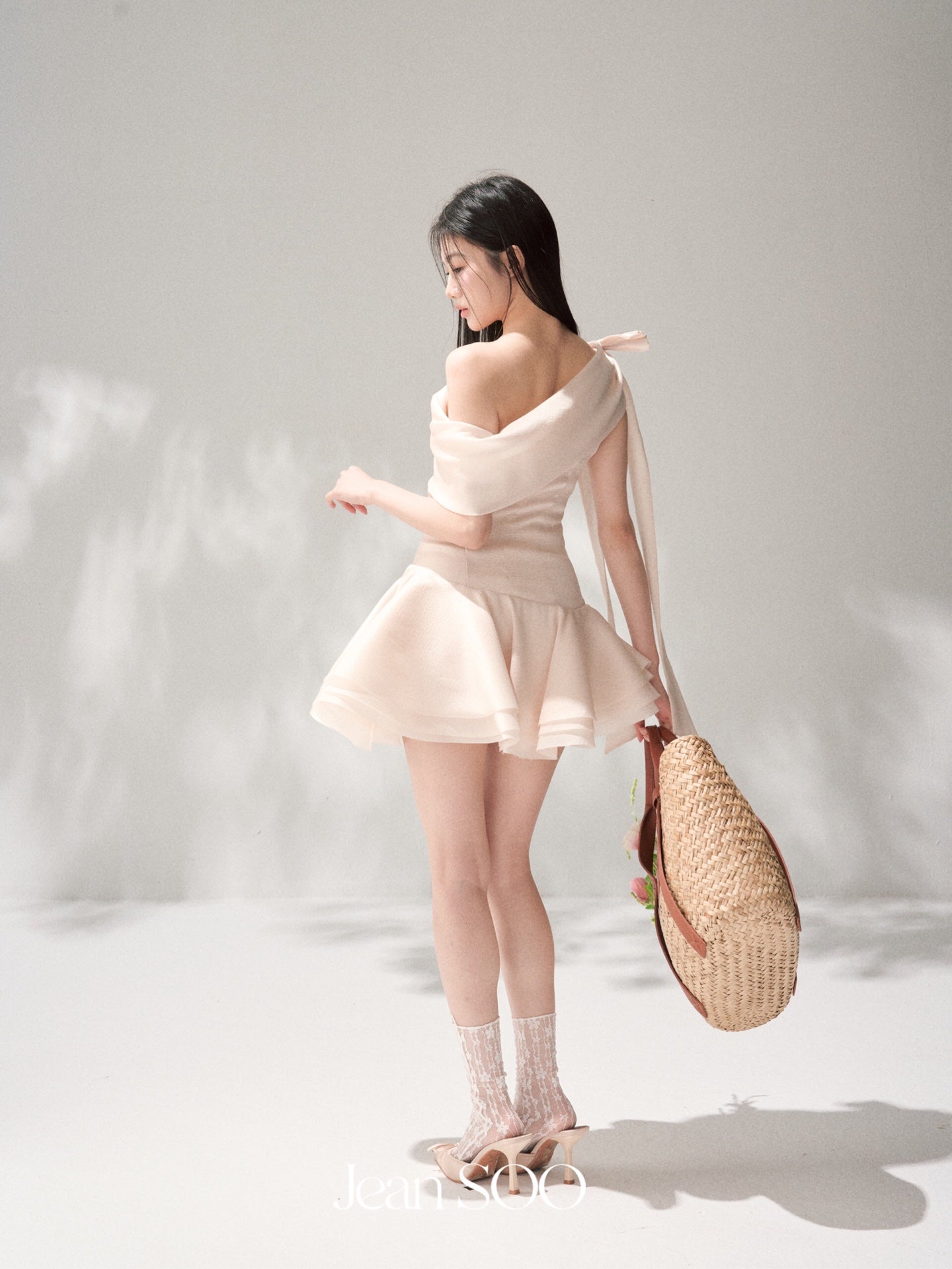 Jean Soo Pearly Elf slanted shoulder pleated irregular dress