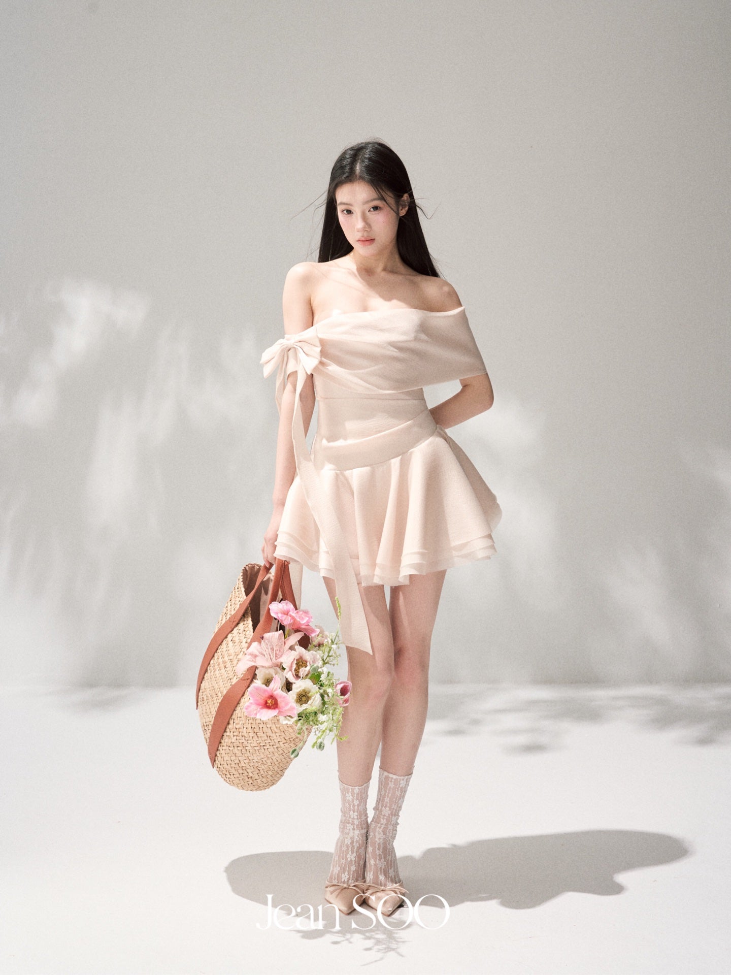 Jean Soo Pearly Elf slanted shoulder pleated irregular dress
