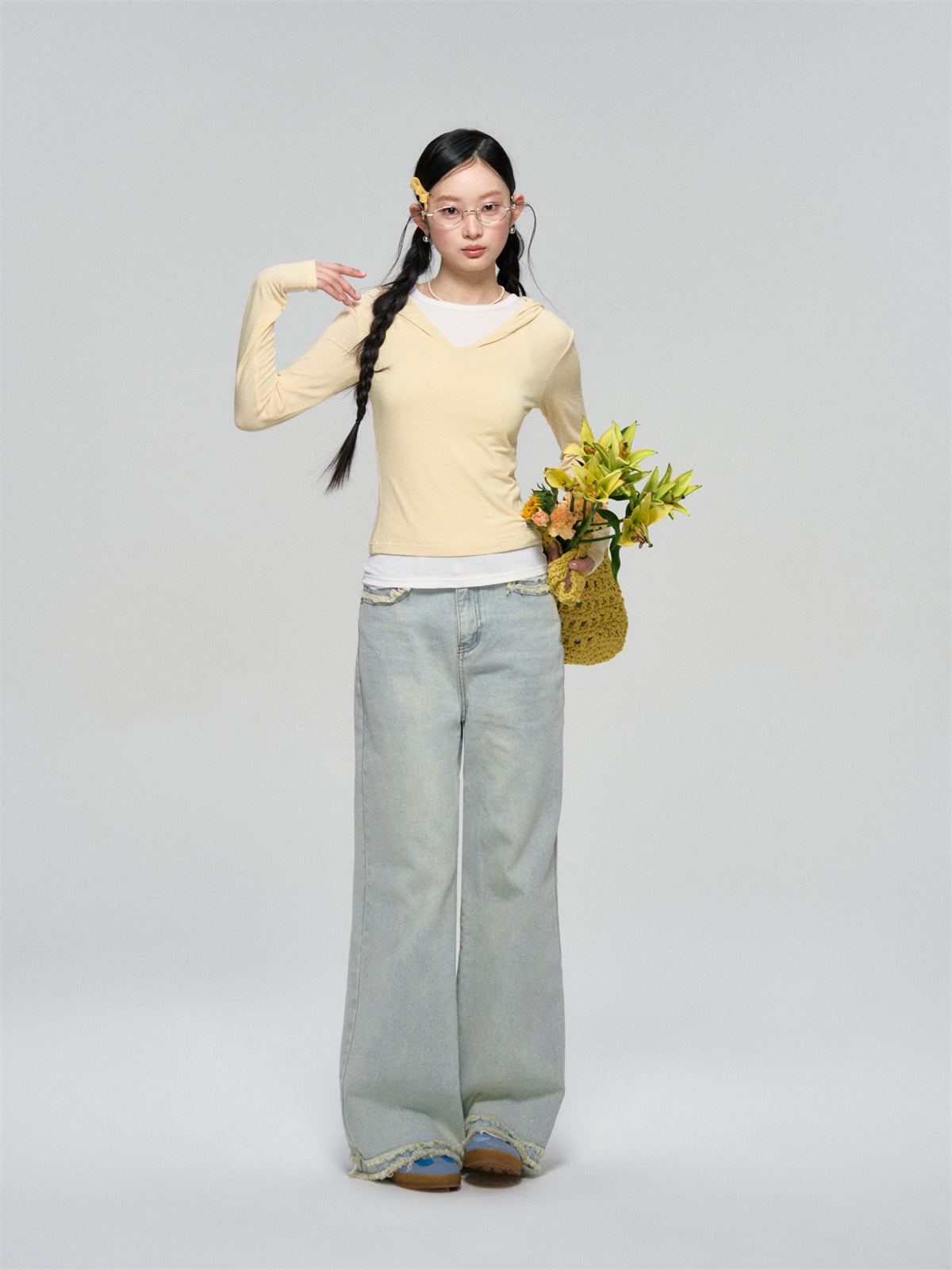 AsGony ASG25066 Lace patchwork two piece slim fit base top