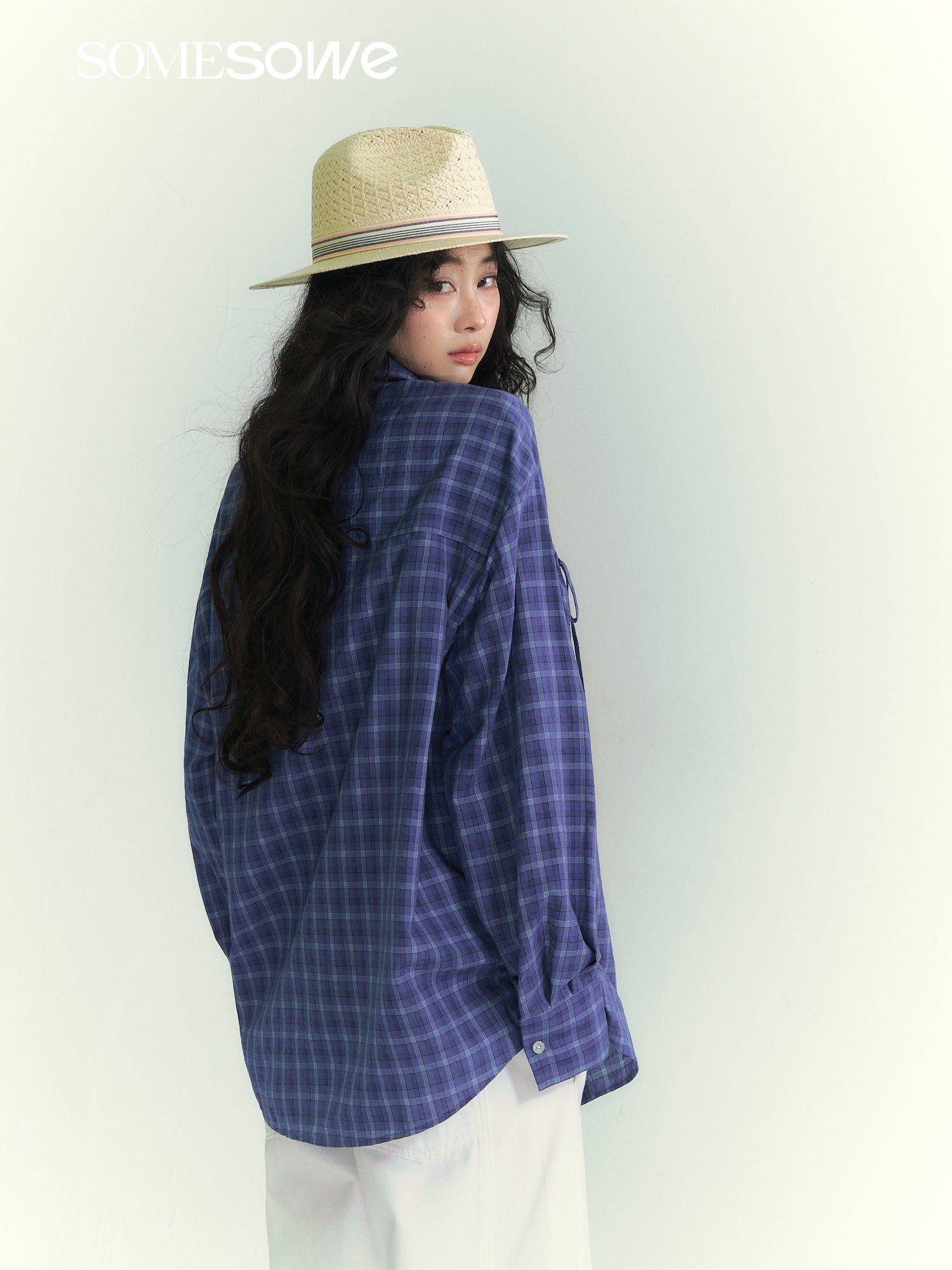 SOMESOWE S2609071 Drawstring pocket plaid shirt