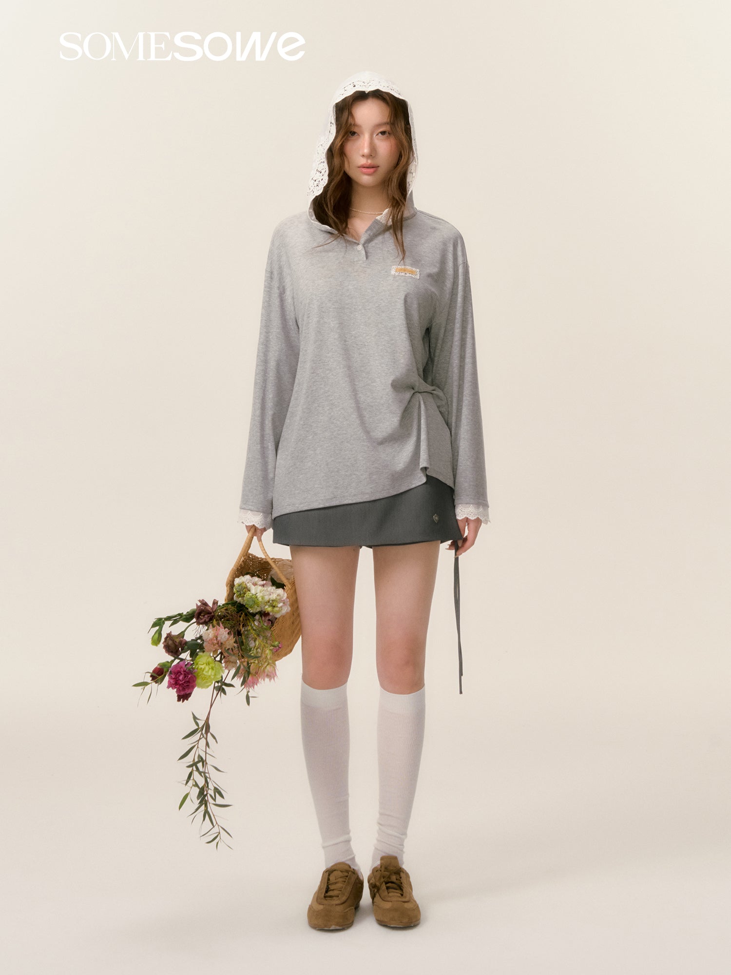 SOMESOWE S2508035 Lace patchwork hooded sunscreen top(2color)