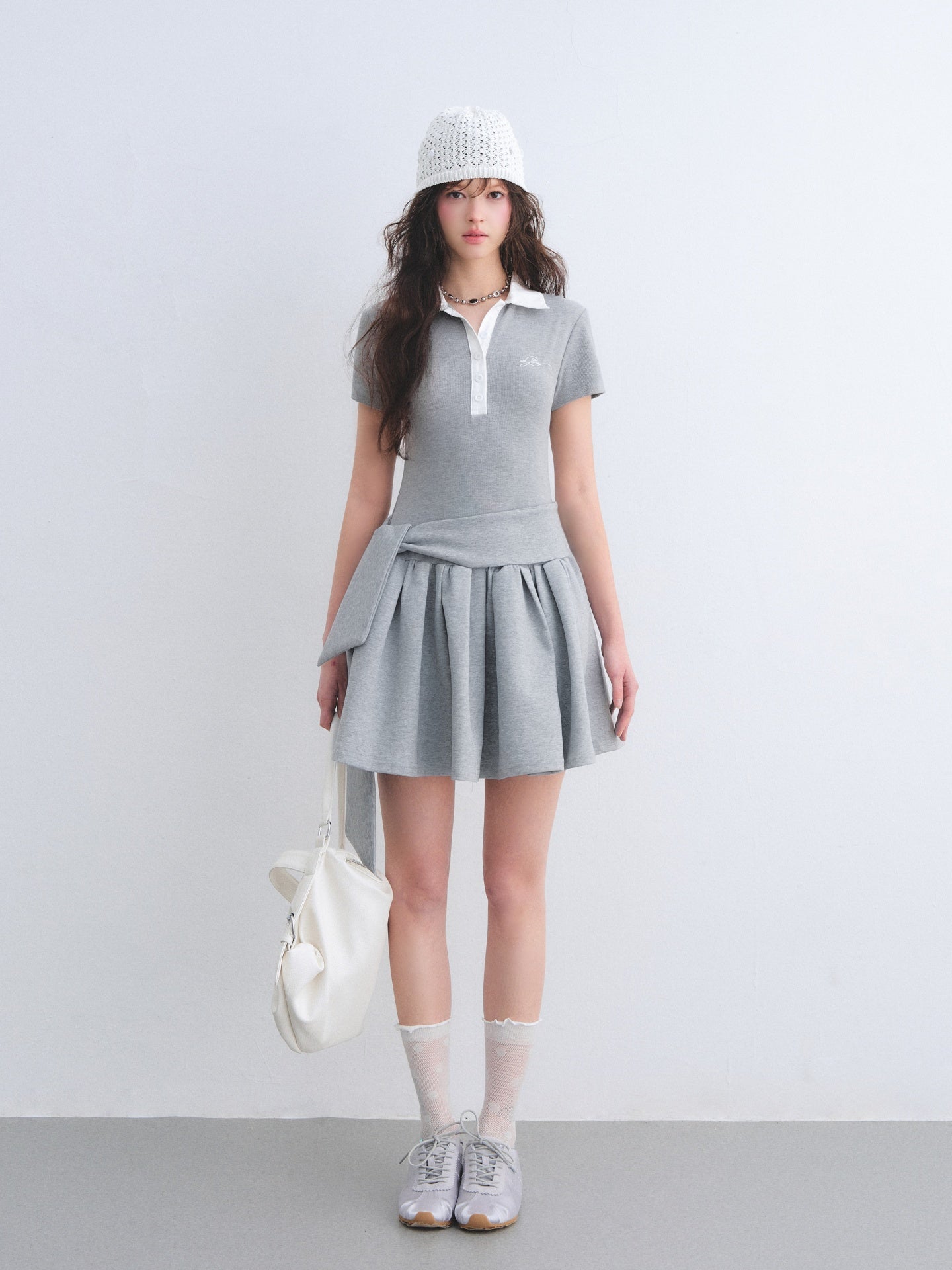 AsGony ASG26020 Polo collar puffy dress tie two-piece set