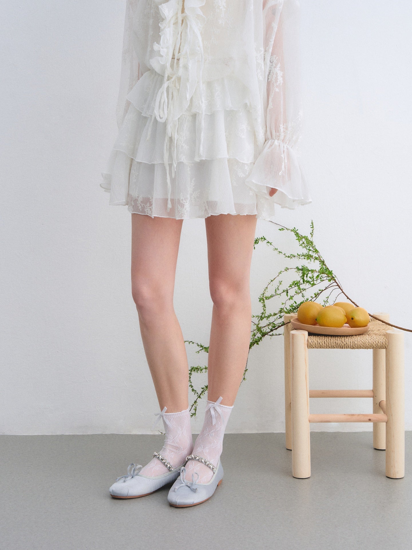 AsGony ASG26015&ASG26016 Chiffon pleated embroidered ruffle edge shirt + skirt