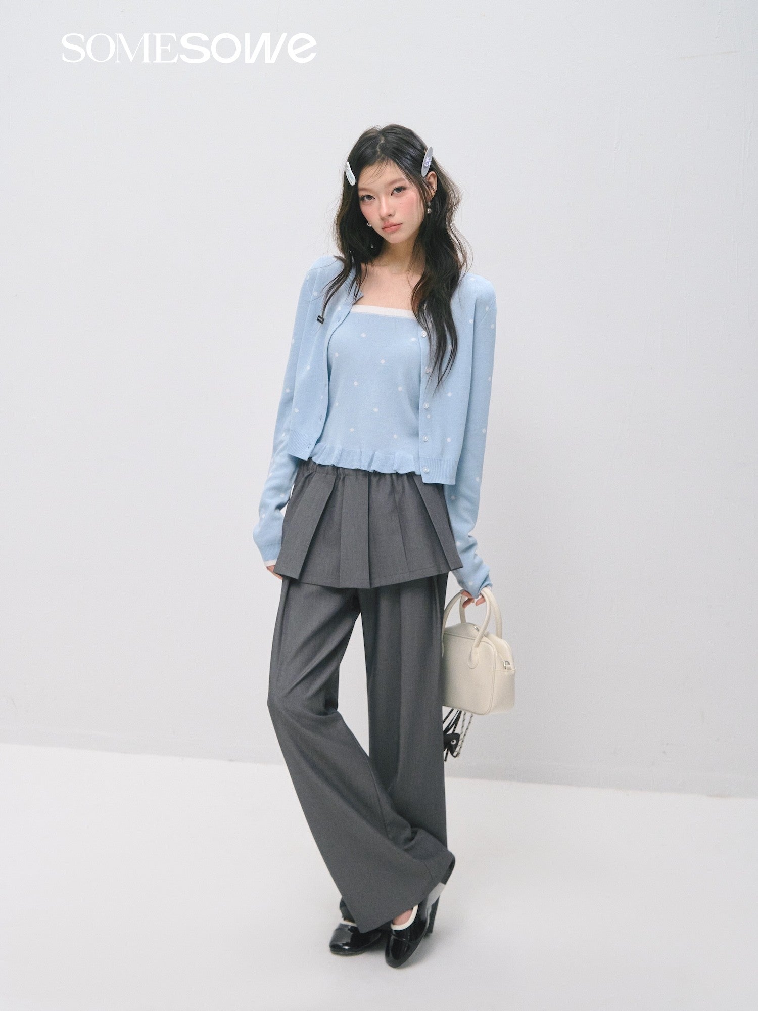 SOMESOWE S2509028 Ruffle strapless cardigan set