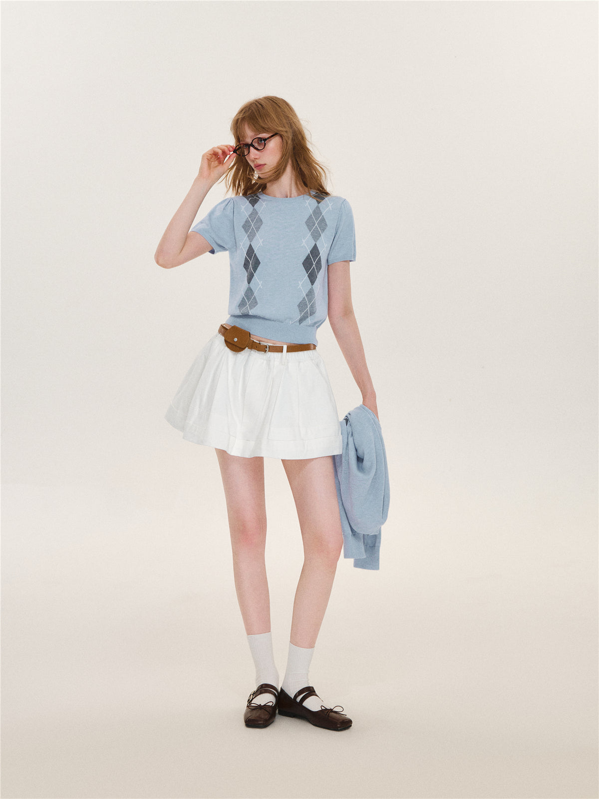 Asgony ASG26616 & ASG26617 Wool Argyle Color-Block Knit Top Set