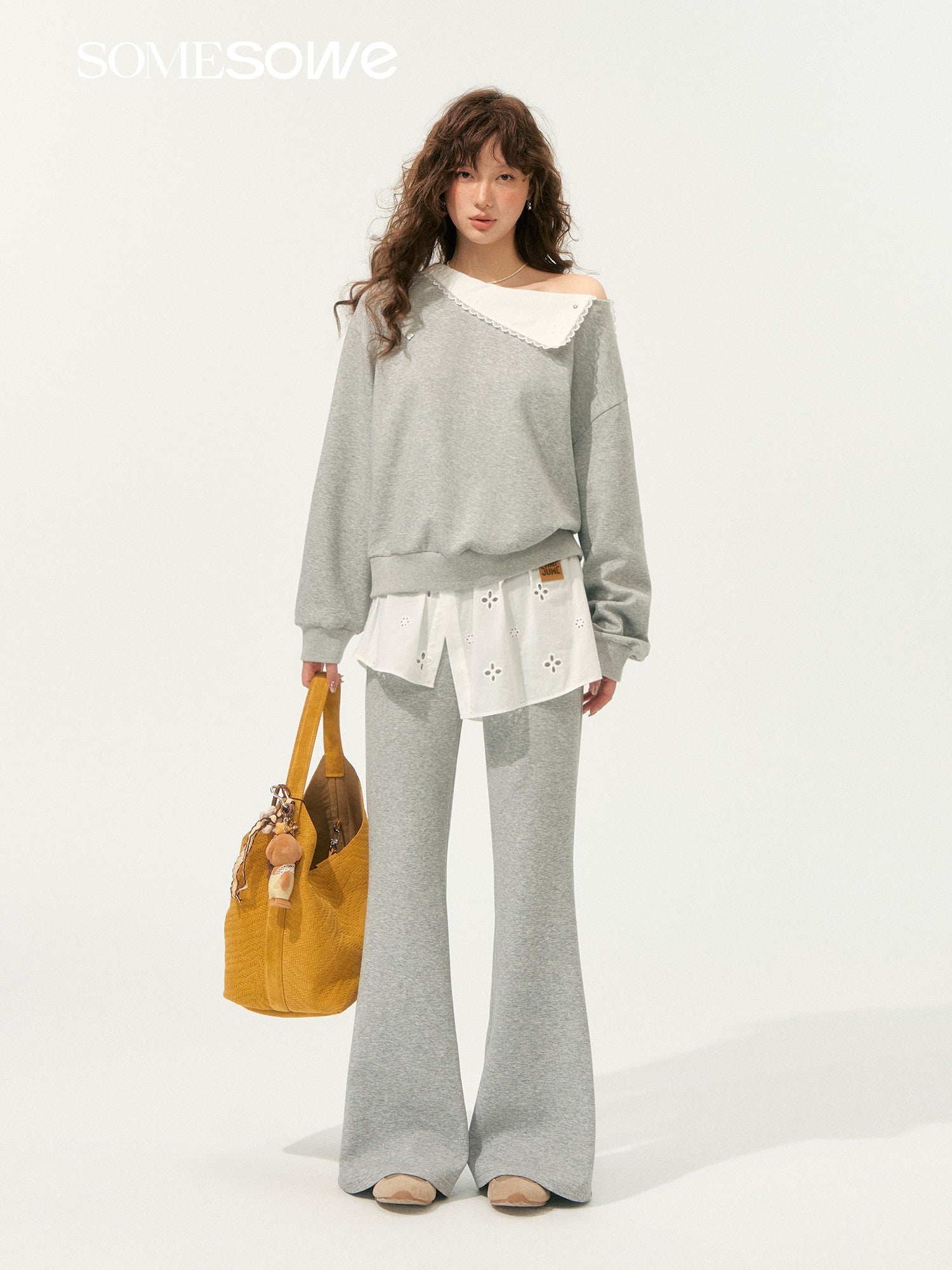SOMESOWE S2508195&S2508197 One shoulder hoodie + pants set