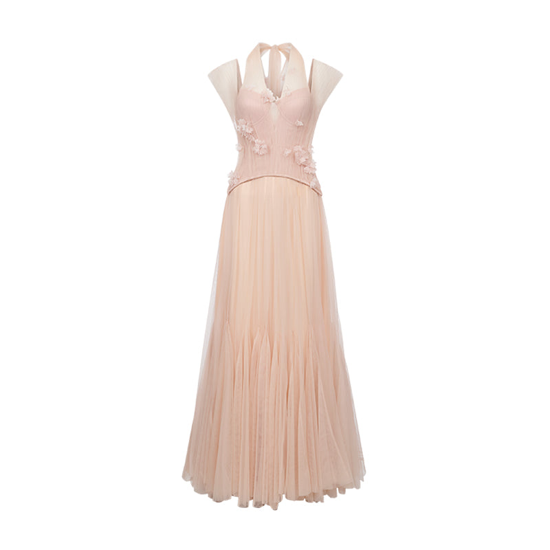 SHEERLUCK SLLYQ26107 Lace fishbone halter neck dress