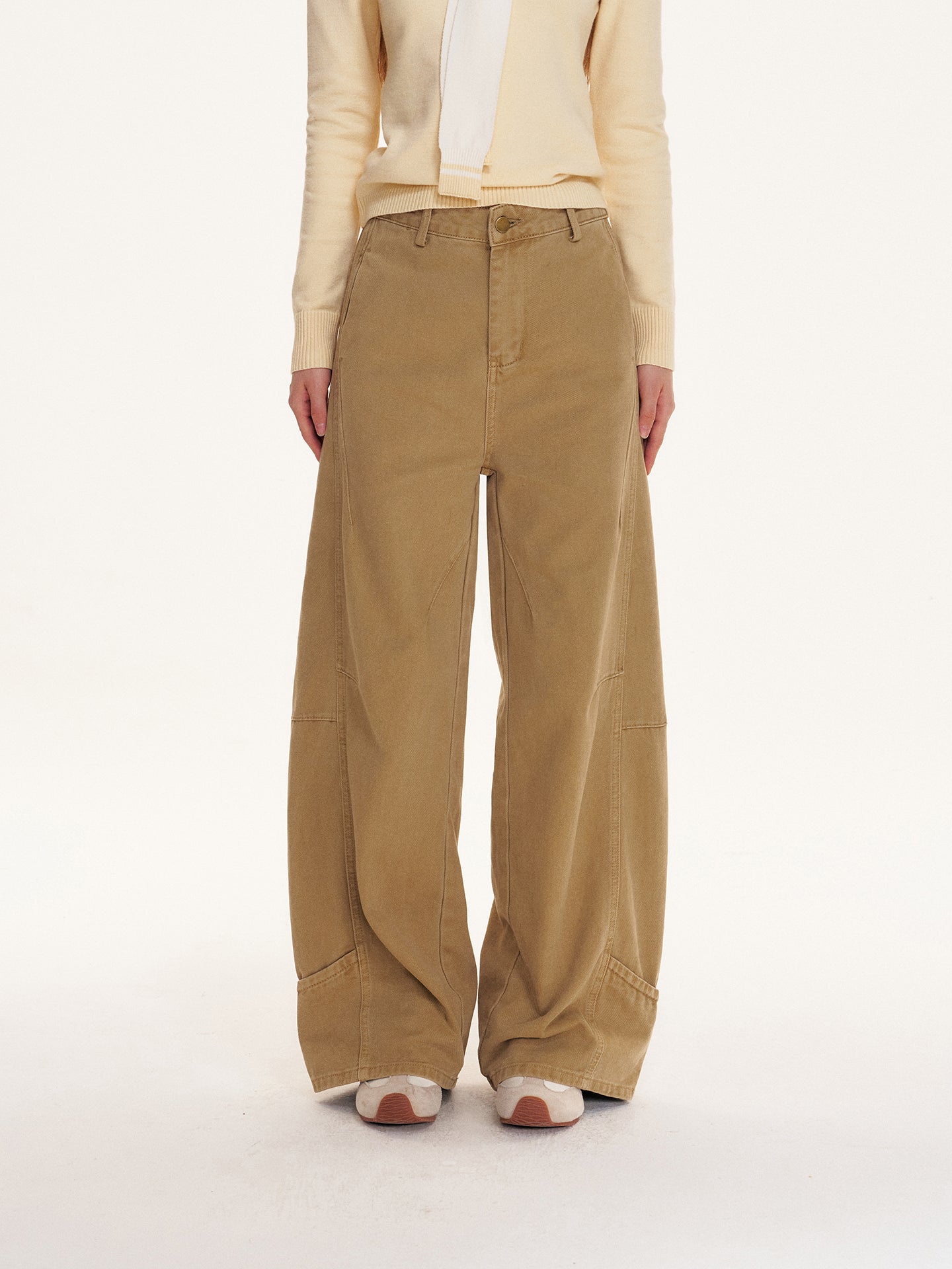 16DEWS 16D25404 Splicing design khaki wide leg jeans