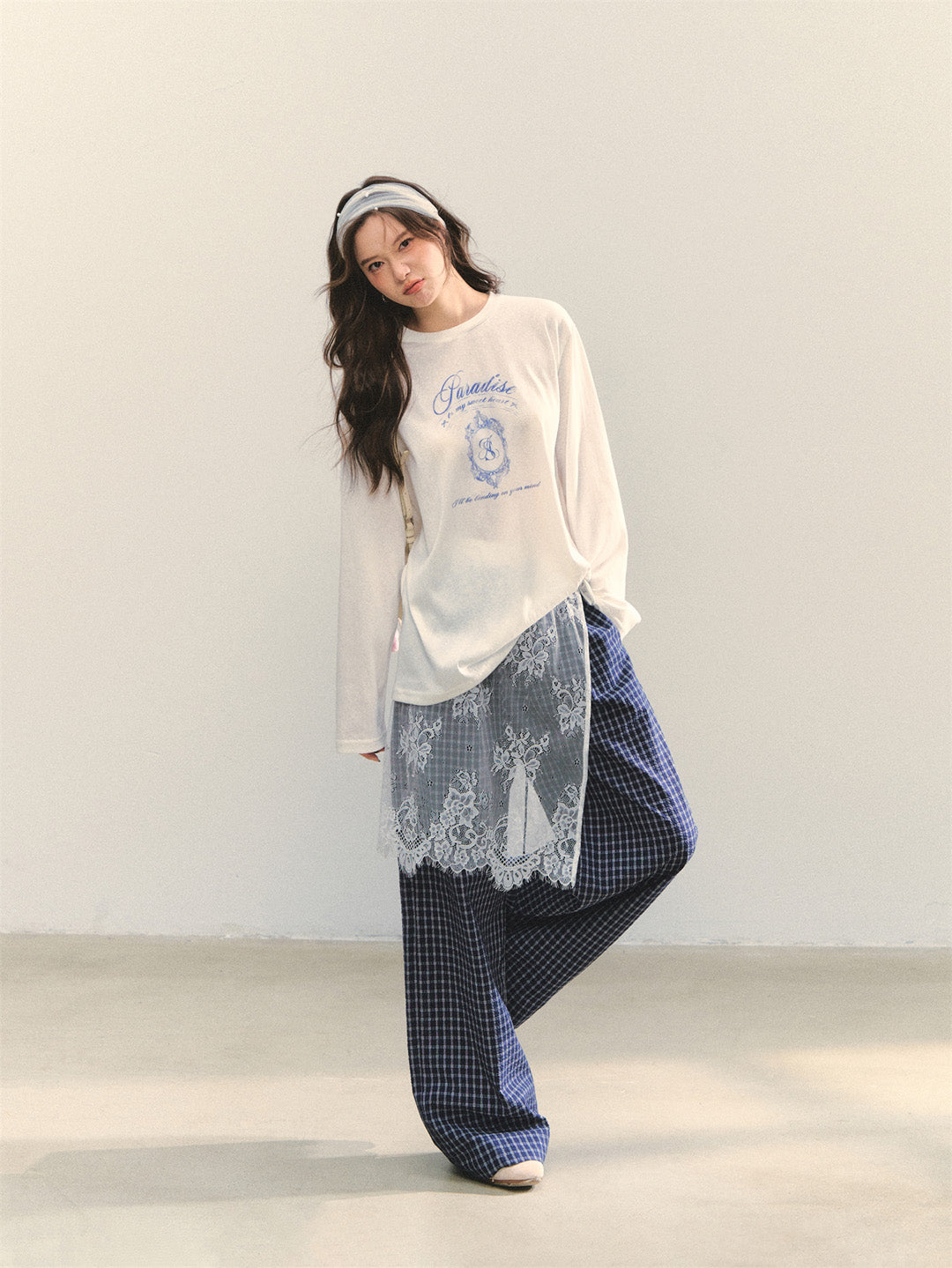 AsGony ASG25365 Plaid loose pants