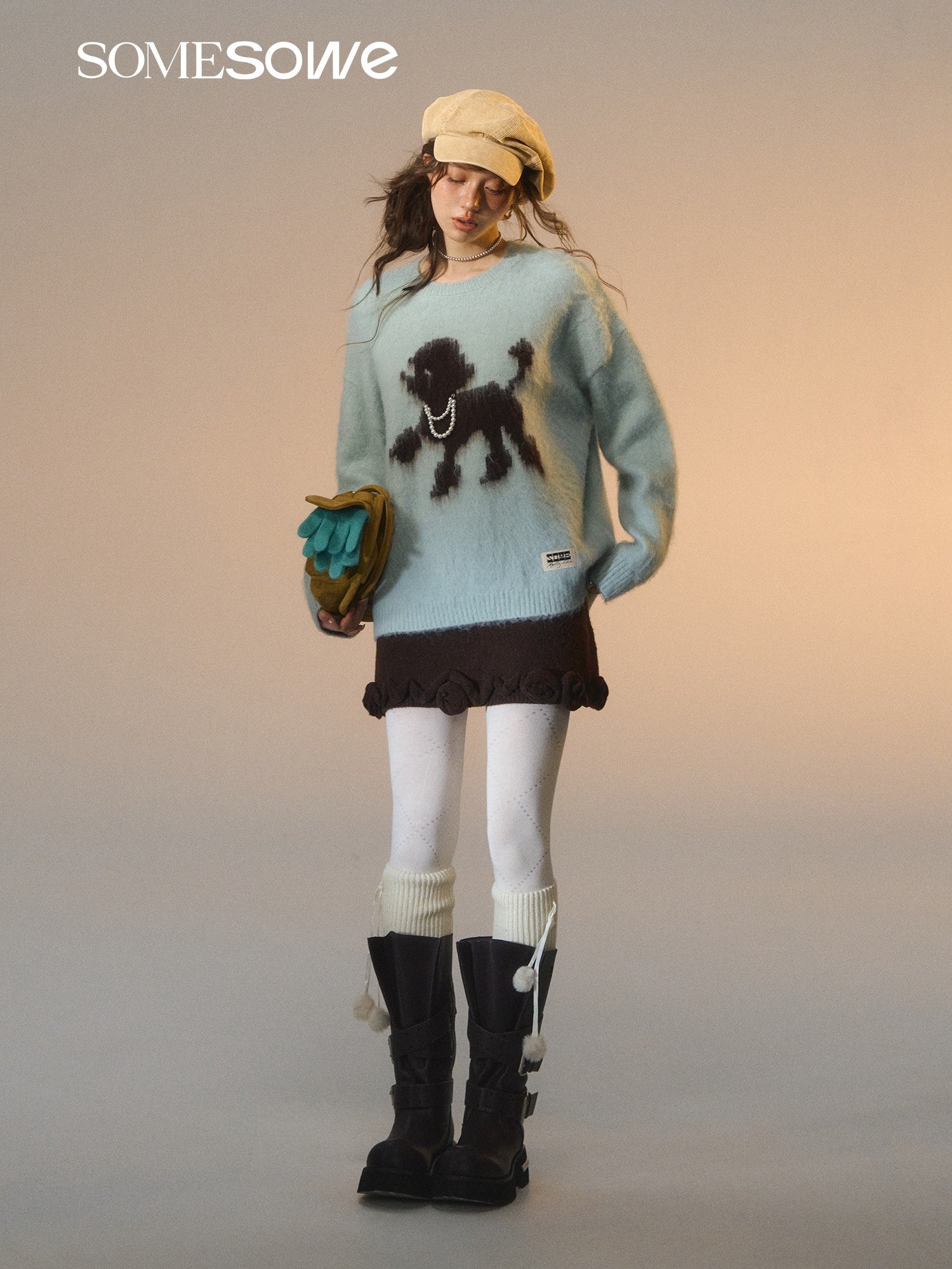 SOMESOWE S2508278 Puppy design round-neck sweater