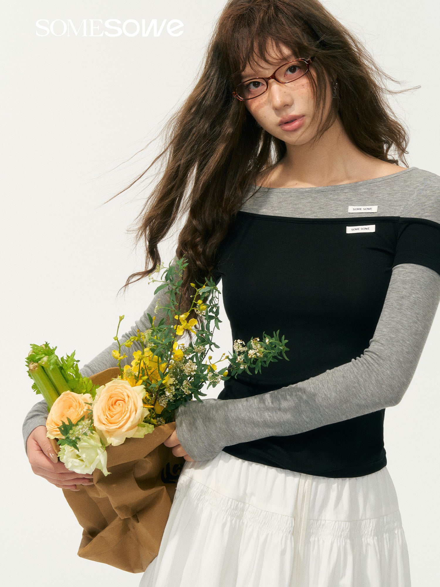 SOMESOWE S2508067 Fake two contrasting knitted tops (2color)