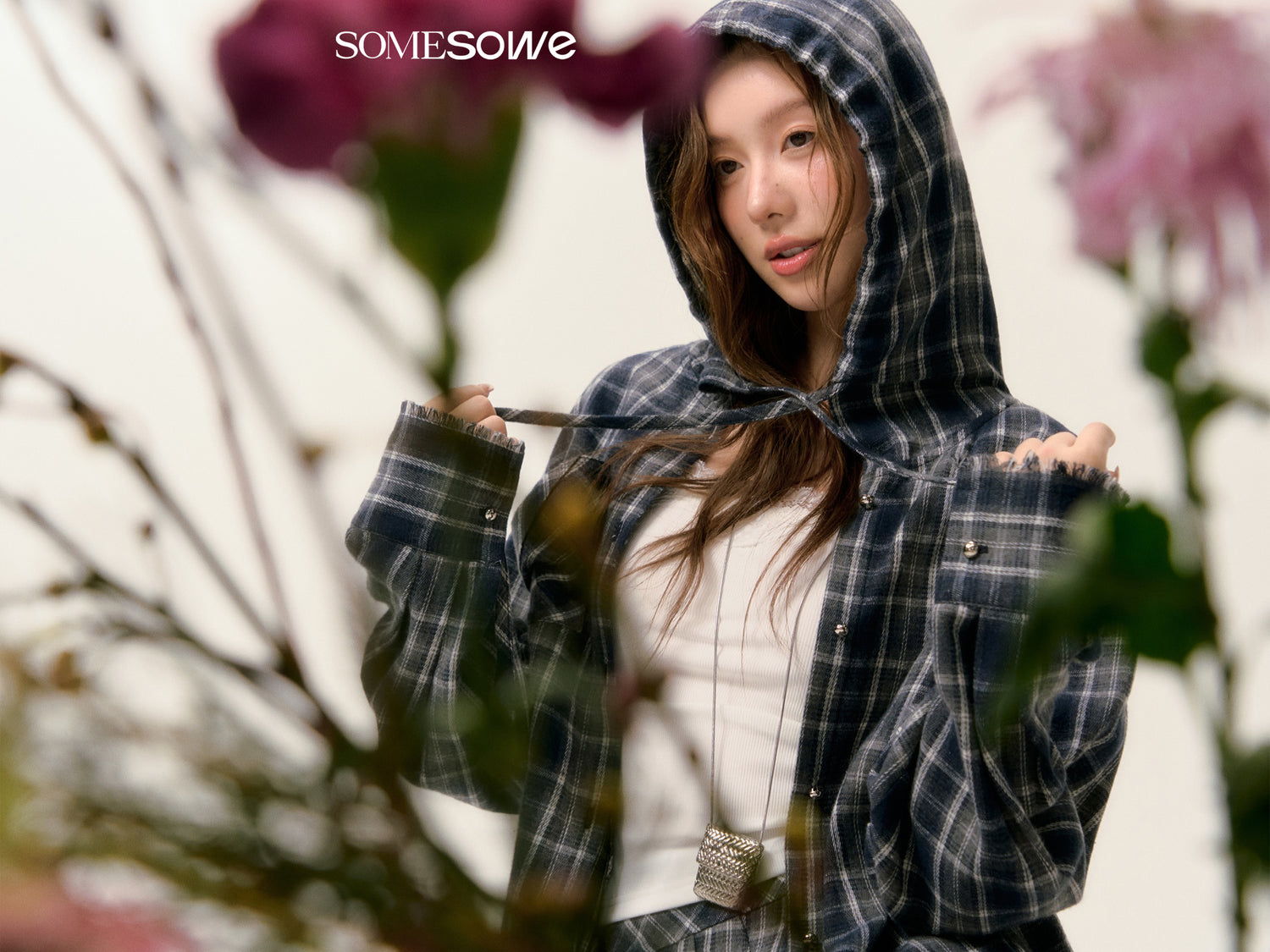 SOMESOWE S2508025&S2508026 Plaid hooded shirt + shorts set(seperate)