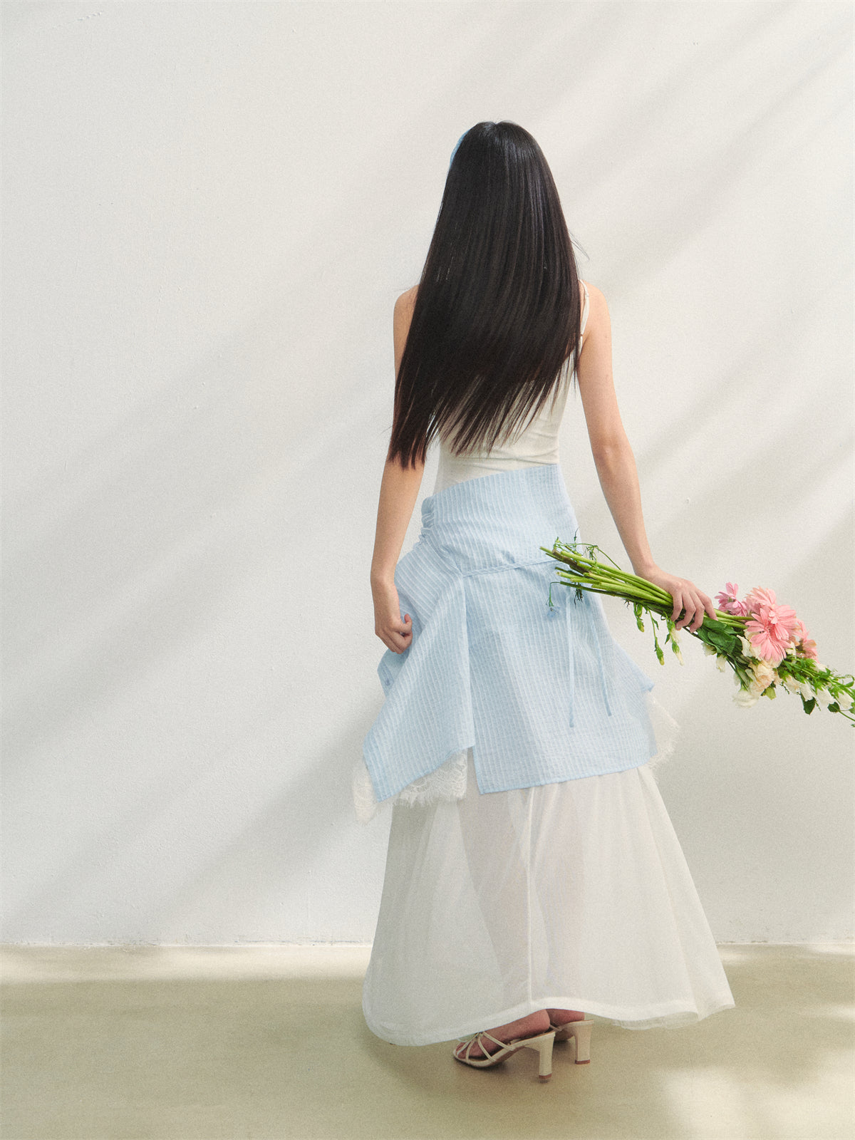 AsGony ASG25218 Vertical mesh camisole dress