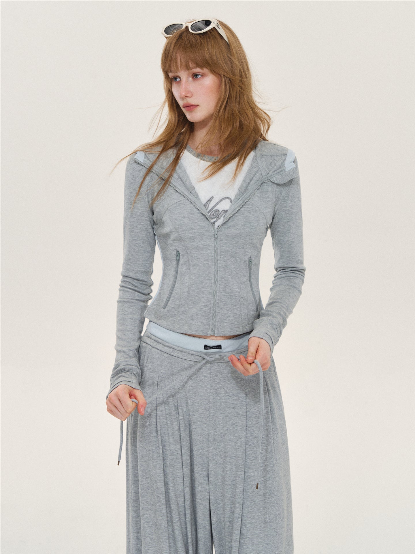 Asgony ASG26599 & ASG26600 Color-Block Patchwork Jacket & Draped Casual Pants