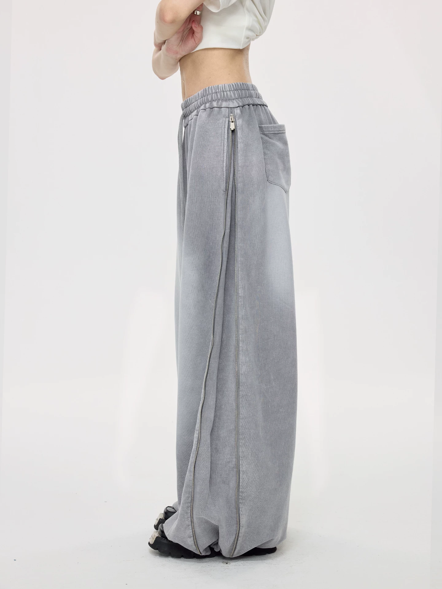 Nova Street Washed Grey Wide Leg Sweatpants