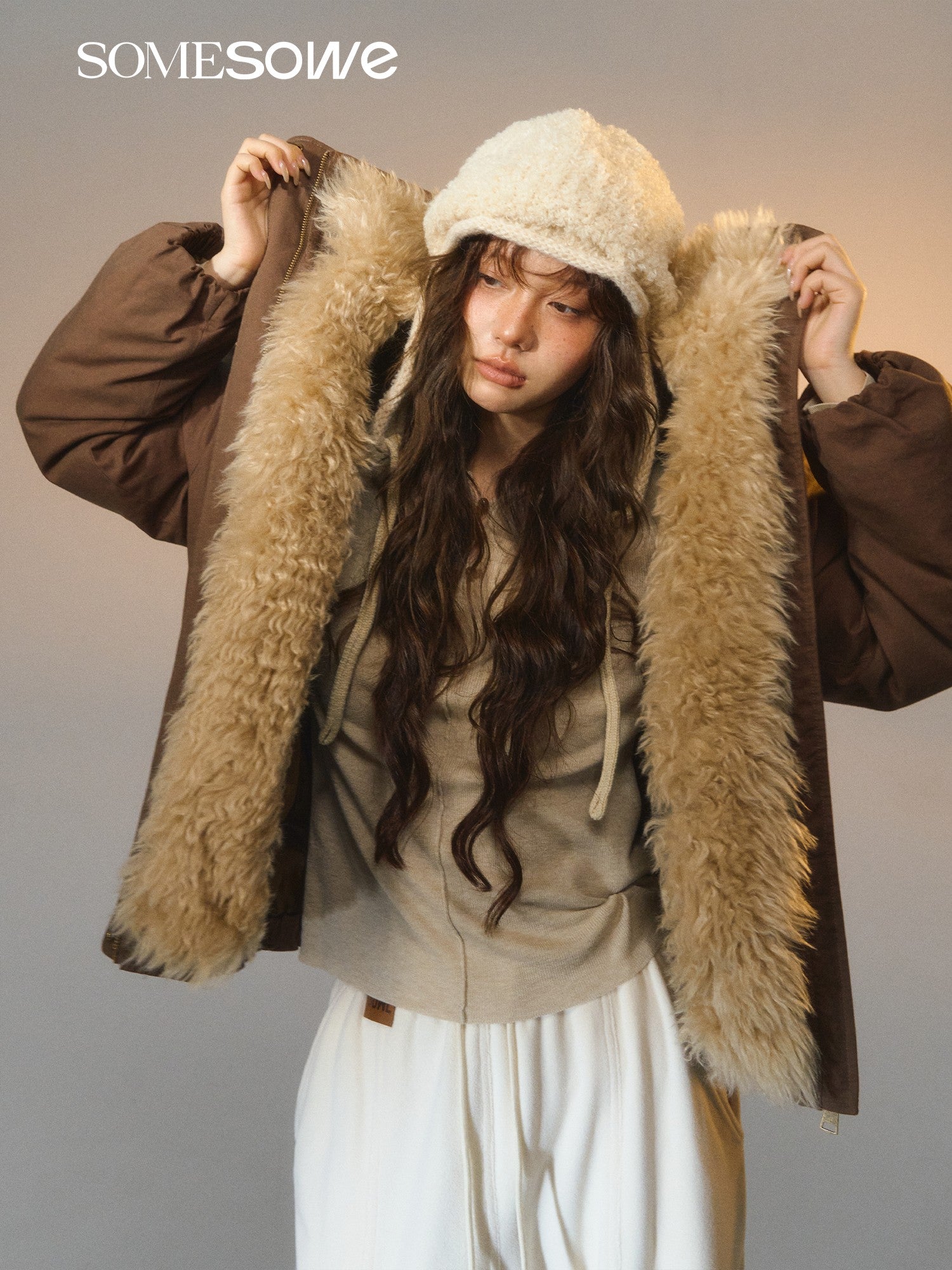 SOMESOWE S2508258 Detachable fur collar down jacket