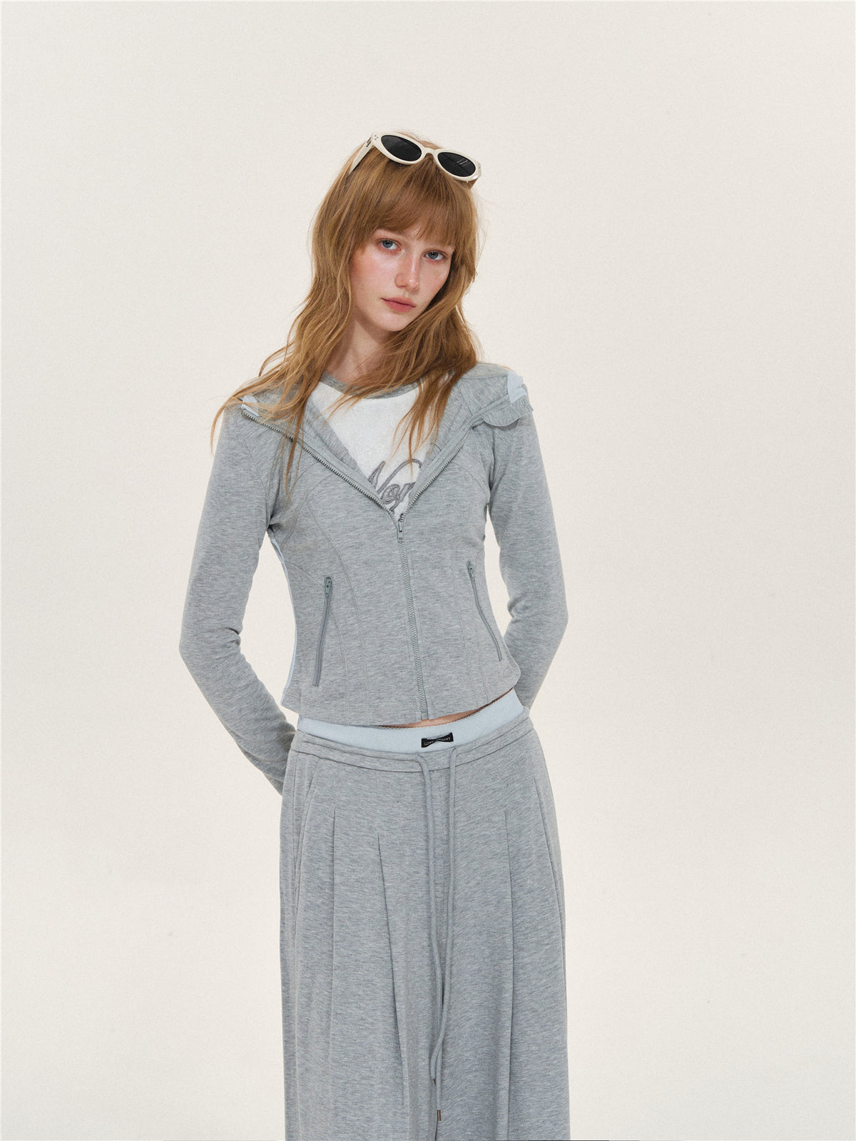 Asgony ASG26599 & ASG26600 Color-Block Patchwork Jacket & Draped Casual Pants