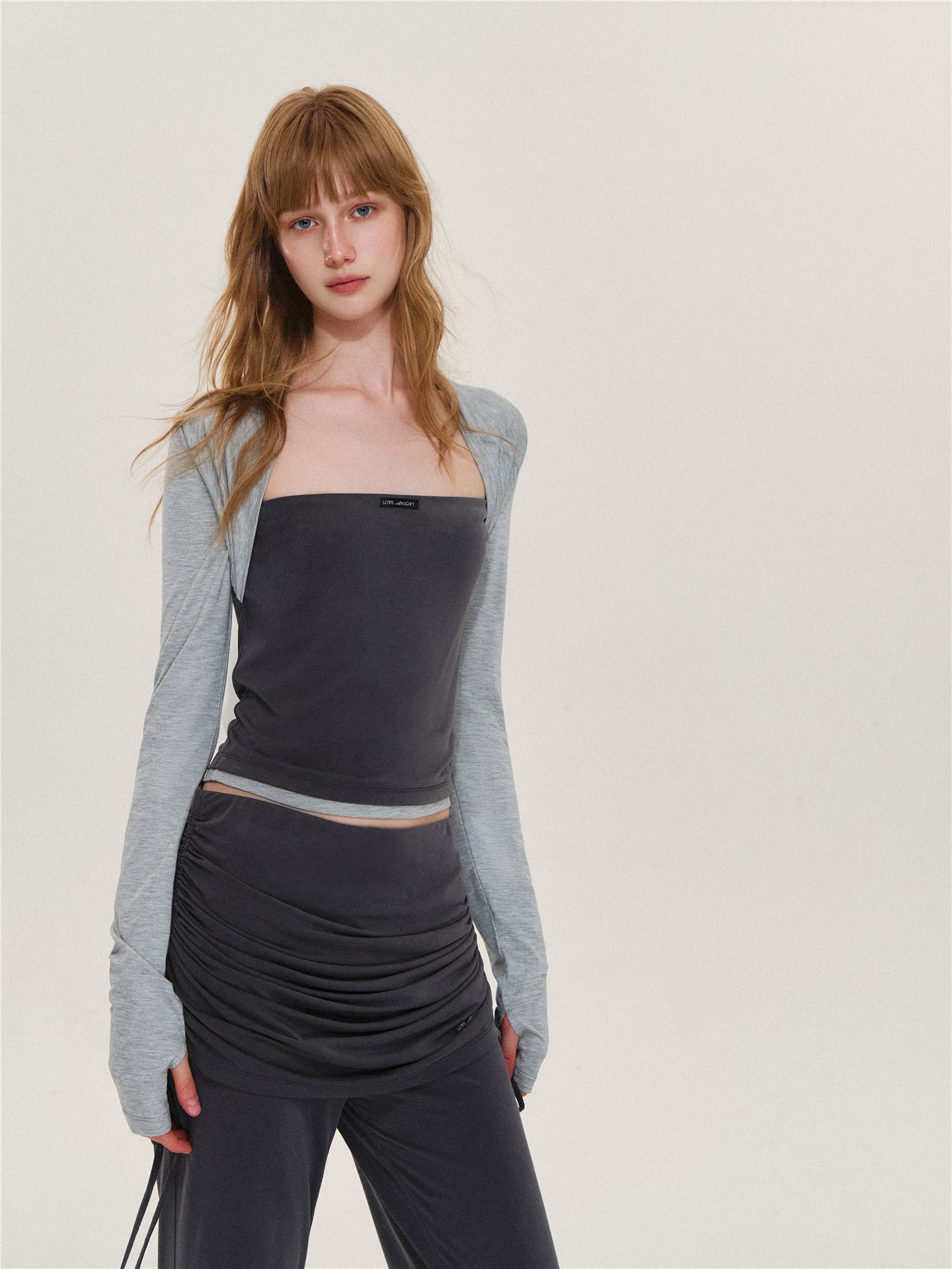 Asgony ASG26573 & ASG26574 Faux Layered Long-Sleeve Top & Flared Trousers with Overskirt
