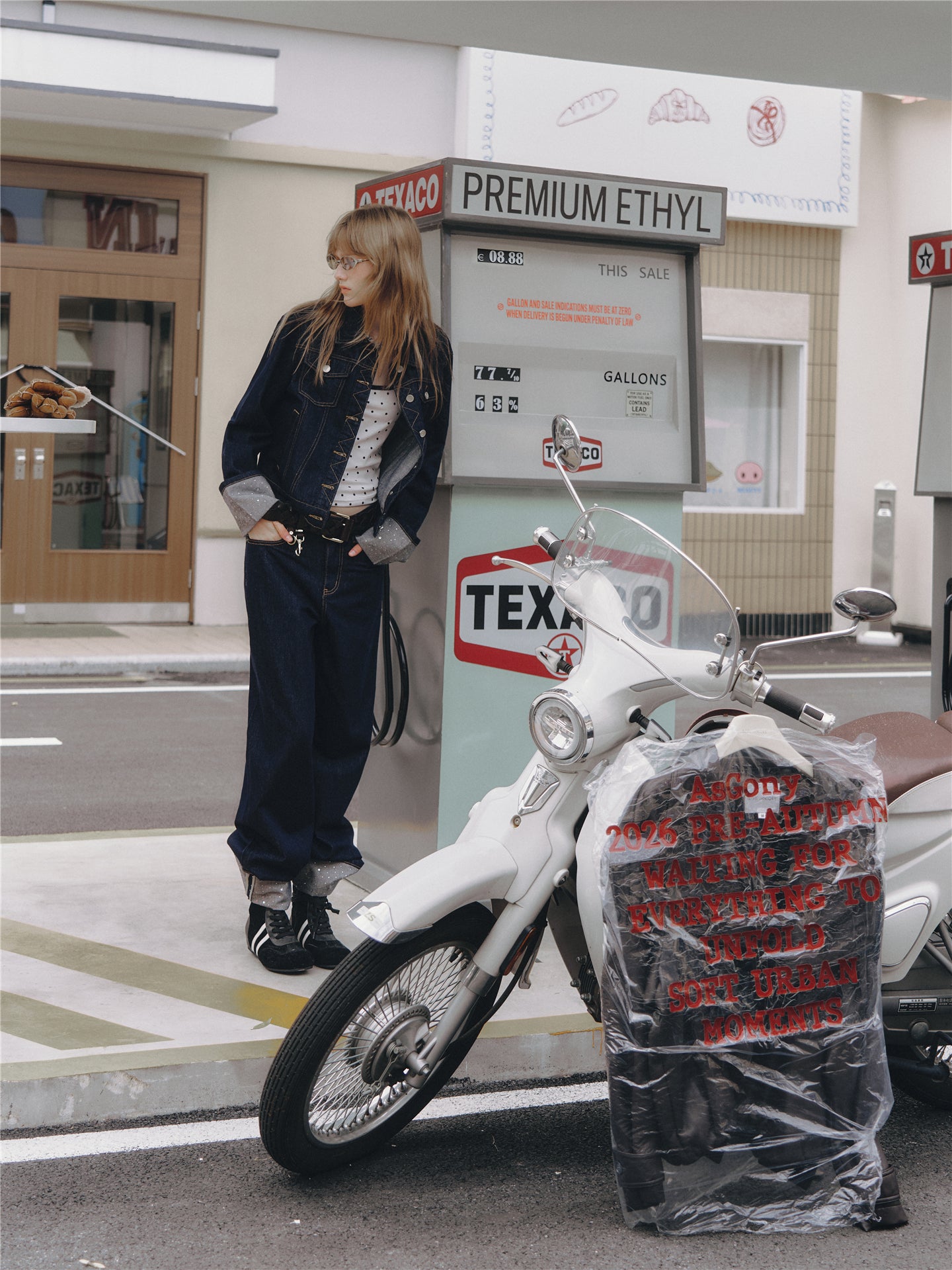 Asgony ASG26506 Raw Denim Jacket+ASG26507 Denim Straight Pants