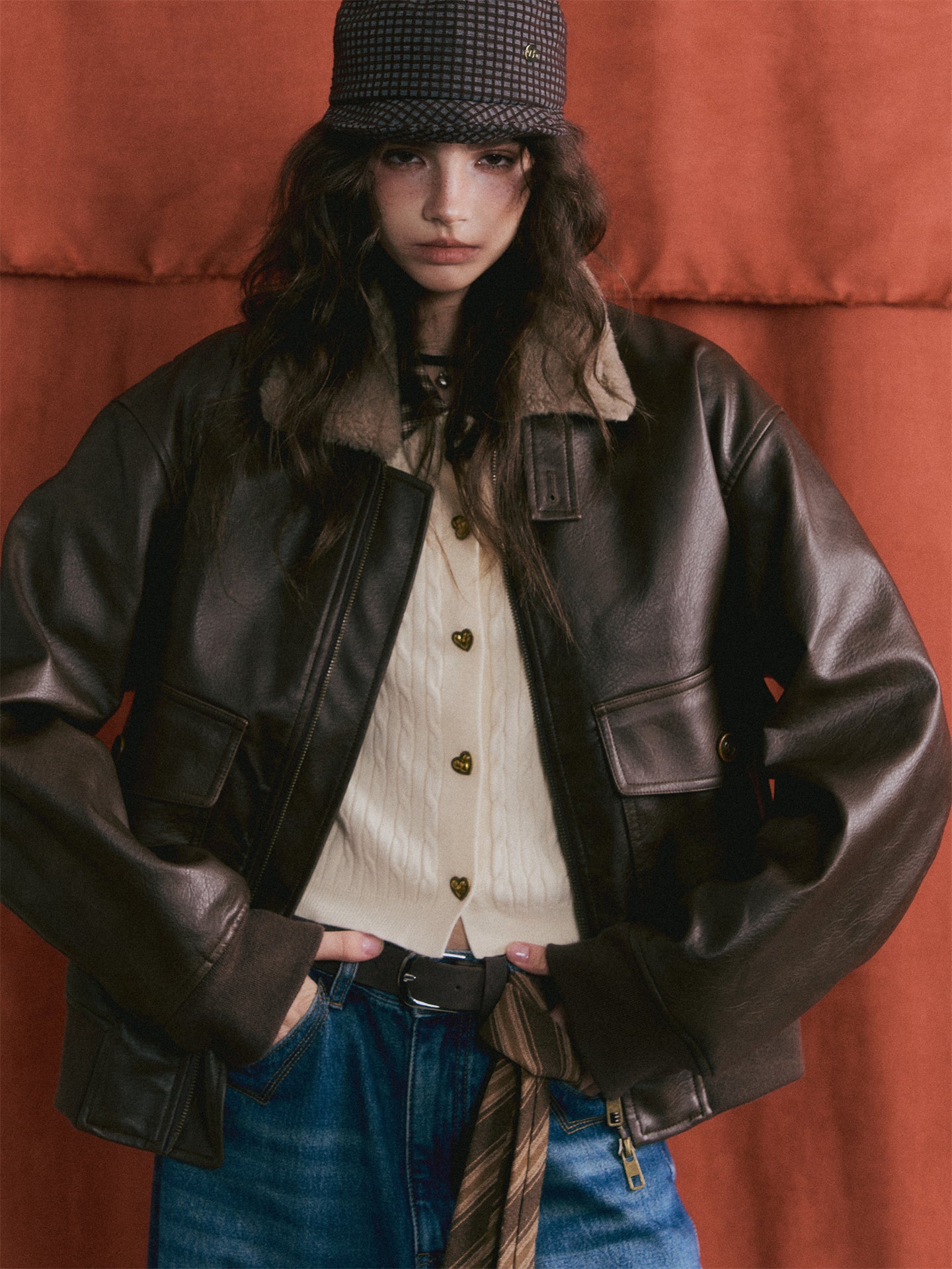 AsGony ASG25459 Plush collar spliced jacket