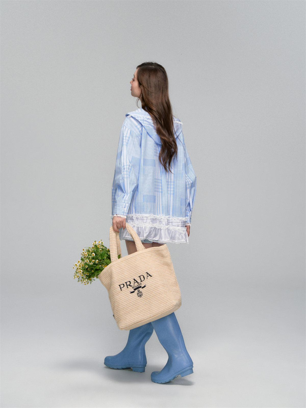 AsGony ASG25122 Plaid patchwork lace hooded shirt