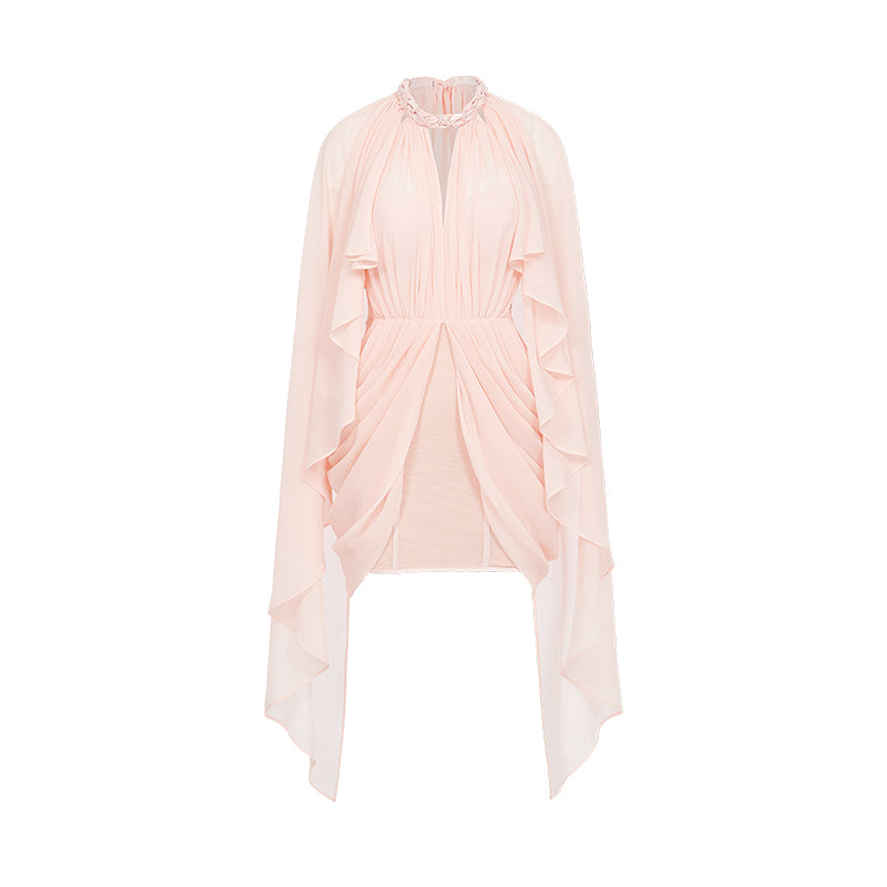 SHEERLUCK SLLYQ25301 Halter neck shawl retro pleated dress