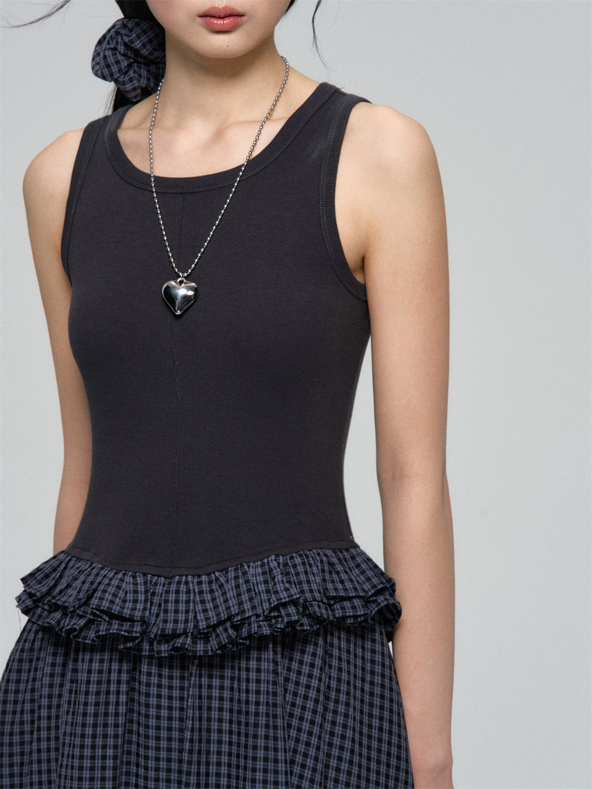 AsGony ASG25093 Color blocking plaid sleeveless dress