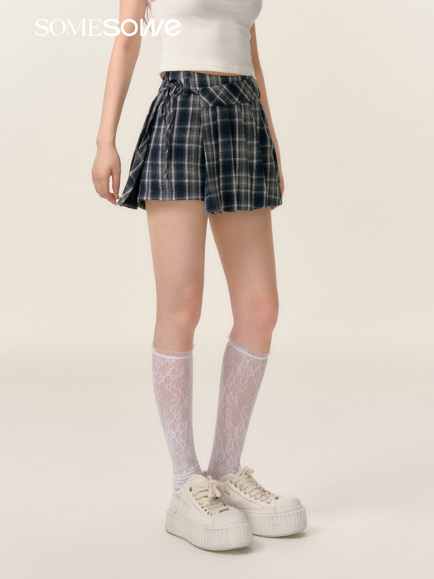 SOMESOWE S2508025&S2508026 Plaid hooded shirt + shorts set(seperate)