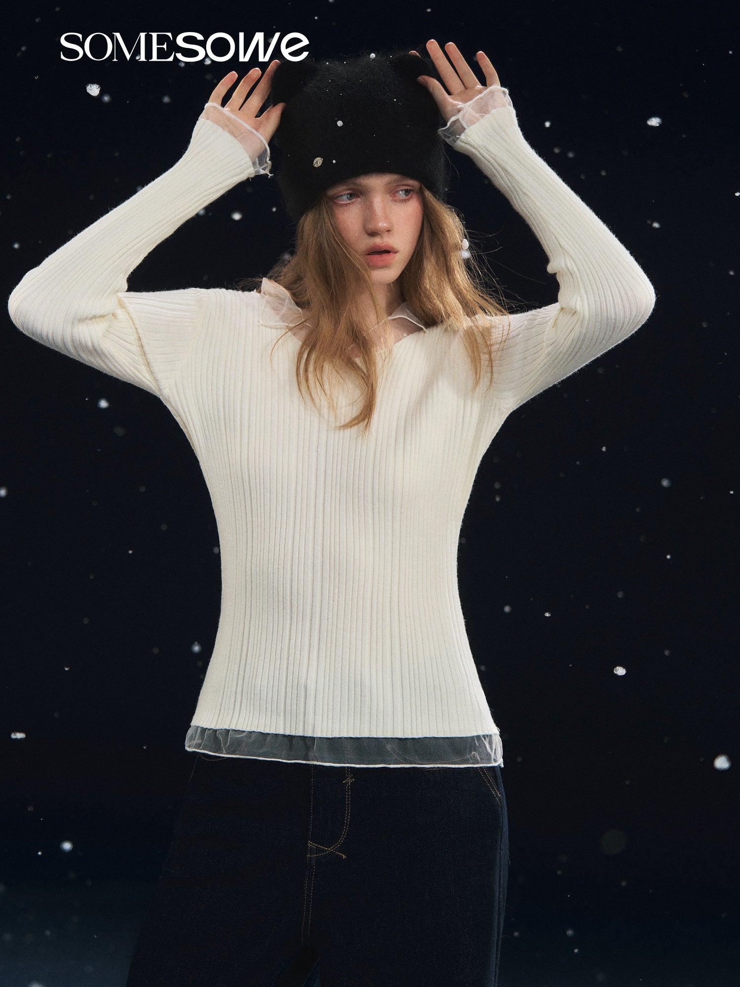 SOMESOWE S2508310 Mesh splicing high elasticity base shirt